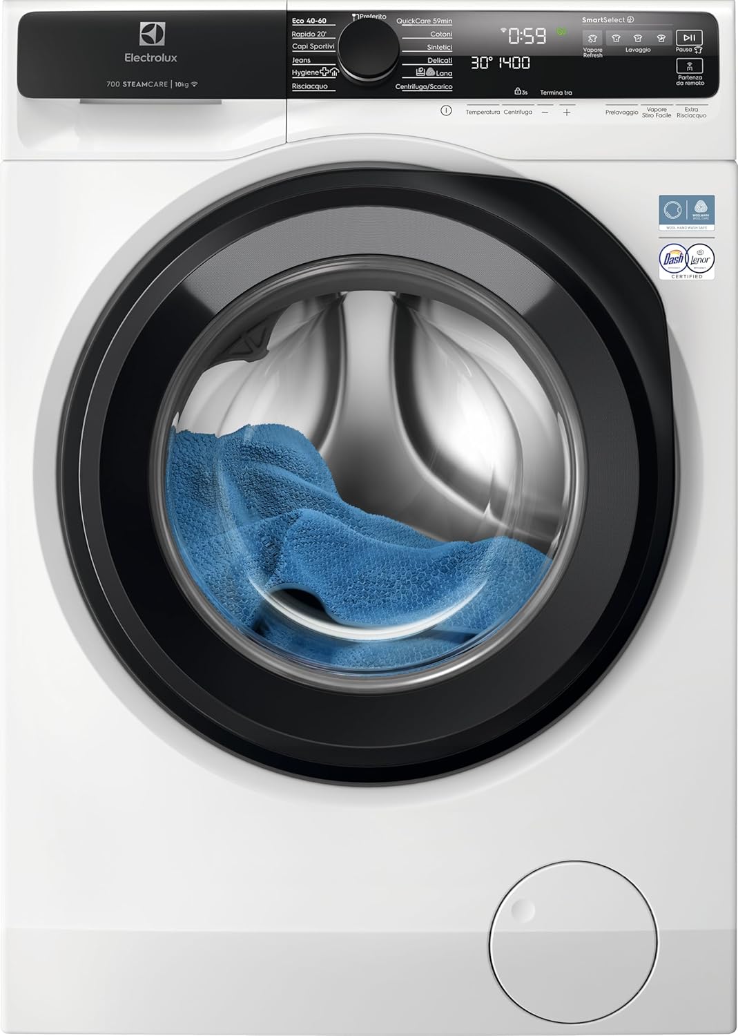 Electrolux EW7F411G Lavatrice a Carica Frontale, Tecnologia SteamCare e SensiCare+, Serie 700, 11 kg, 1400 Giri al Minuto, Cesto CareDrum, 847x597x636 mm, Bianco, Classe A