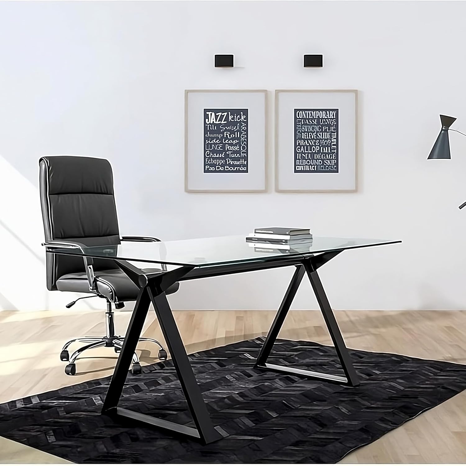 Brigros WeHome - Tavolo Da Pranzo Rettangolare Smart Con Top In Vetro Temperato, Tavolo Cucina, Tavolo Salotto, Tavolo Da Cucina Con Gambe In Ferro,arredamento Casa, 150x90x75 Cm (Nero)