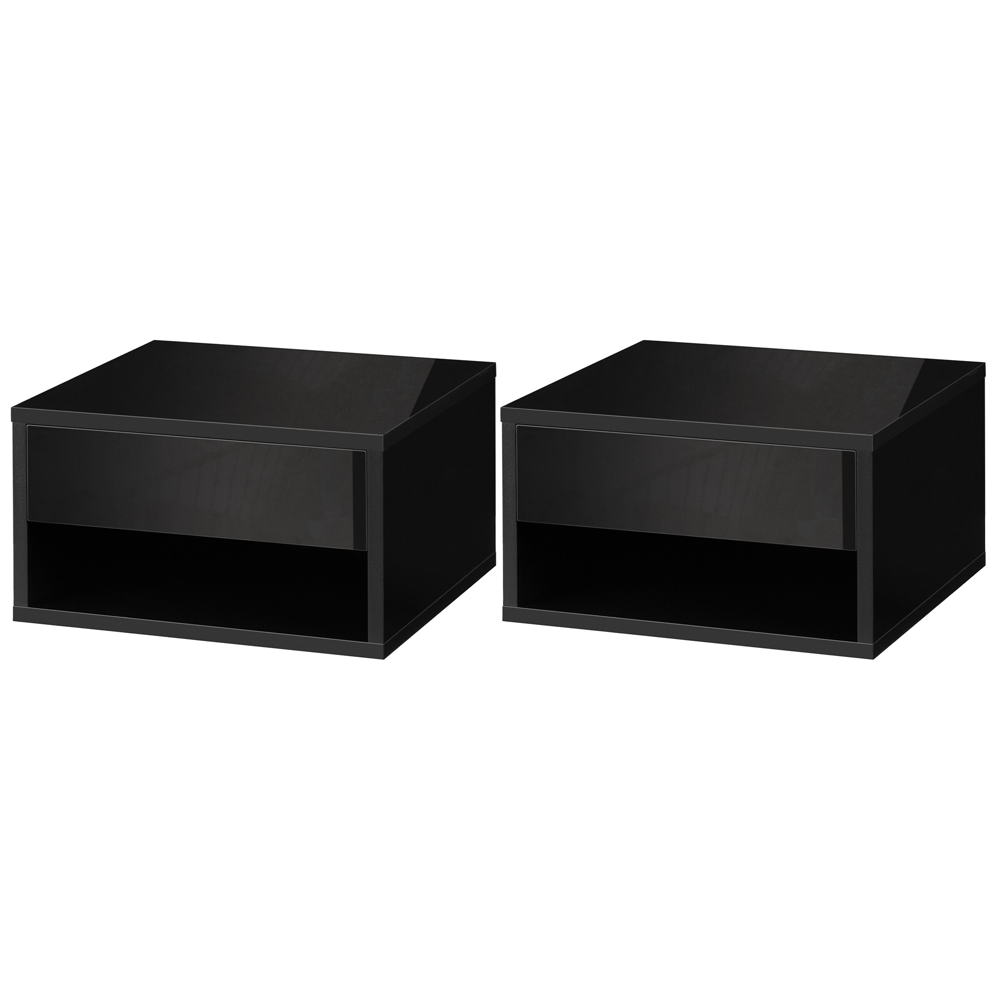 HOMCOM Set mit 2 wandmontierten Nachttischen Nachttisch Schublade Fach Ablagefläche aus Holz Maße 37L x 32B x 21H cm Schwarz