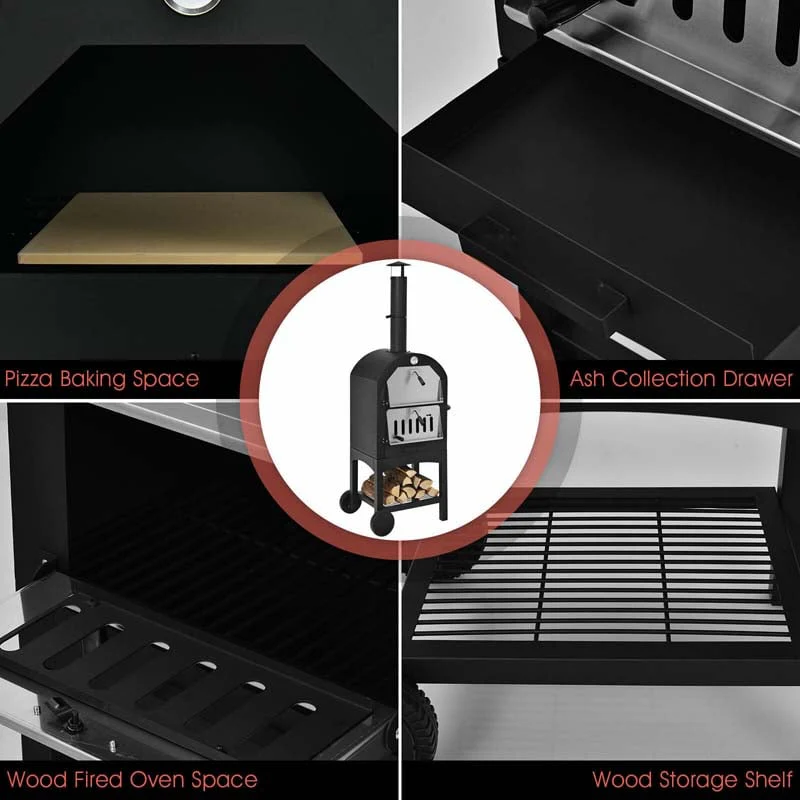 Eletriclife Outdoor Pizza Oven Wood Fire Pizza Maker Grill with Waterproof Cover
