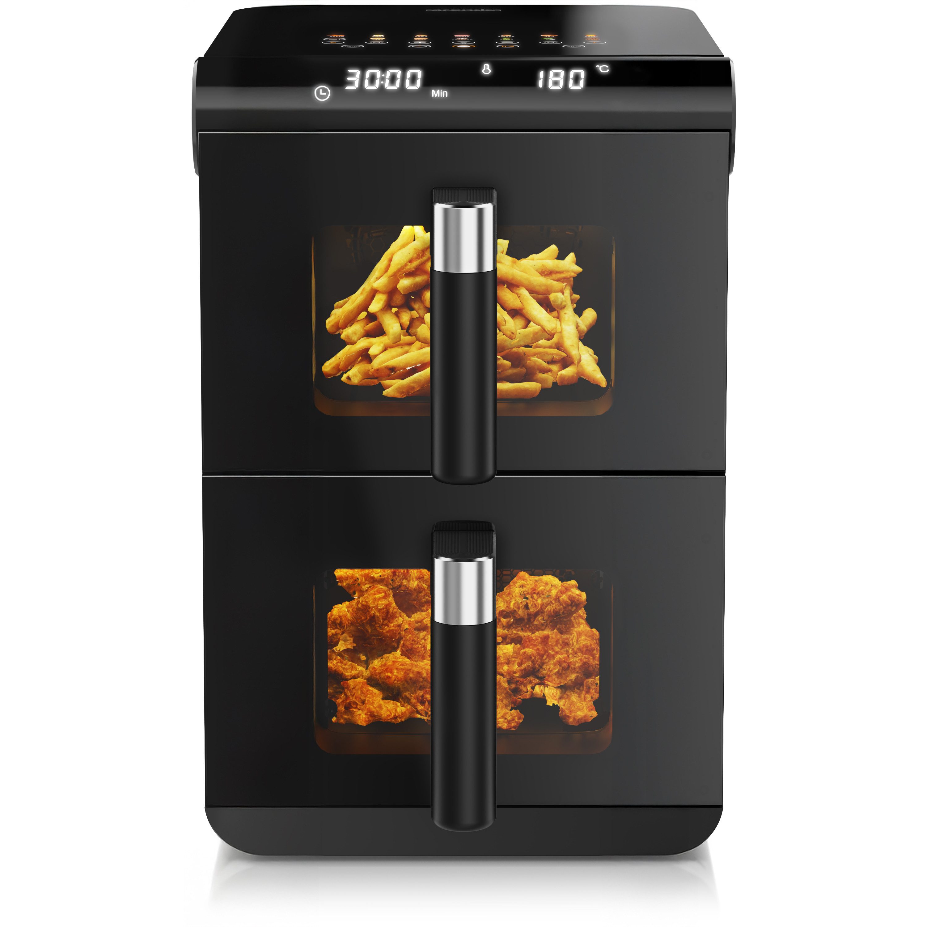 Heißluftfritteuse mit 2 Kammern Übereinander, XXL Dual Zone Airfryer 11L, Doppelkammer
