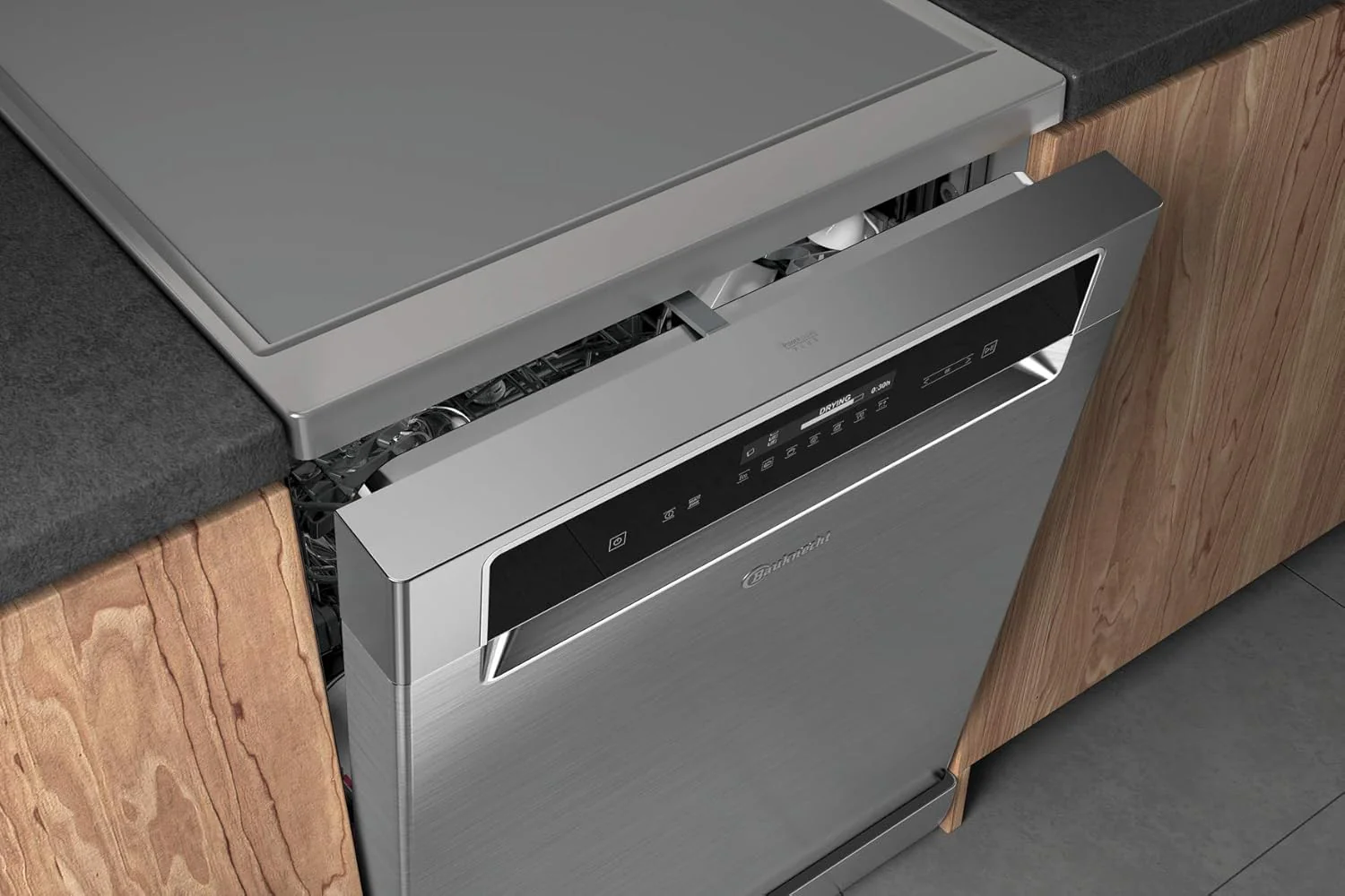 Bauknecht B7F HP43 XA Vrijstaande vaatwasser/ 60 cm/ 15 couverts/ PowerClean Pro-Effectieve hogedruksproeiers/ Natural Dry-Automatische deuropening-Betere droging/ Maxi Space-Meer binnenruimte