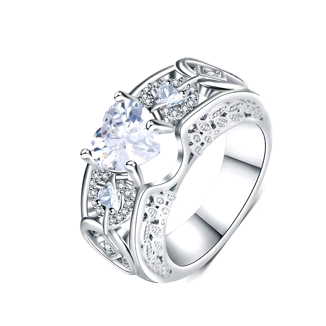 925 Sterling Silver White Heart Design Shining CZ Crystal Ring