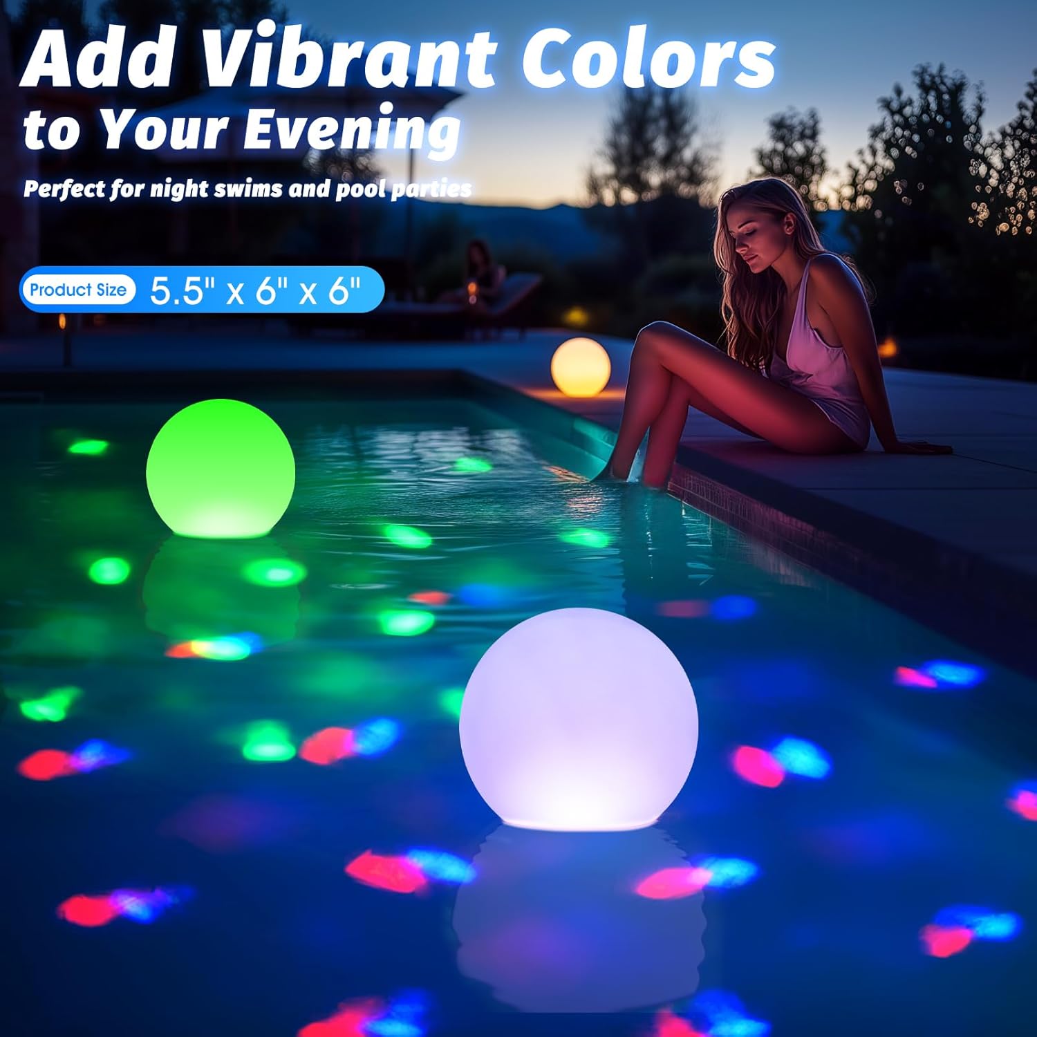 Wiederaufladbare schwimmende Pool-Lichter, 15,2 cm, leuchtende Poolkugeln mit Unterwasser-Lichtern, Farbwechsel-LED-Pool-Licht, das schwimmt, IP68 wasserdicht, schwimmendes Licht für Pool, Party