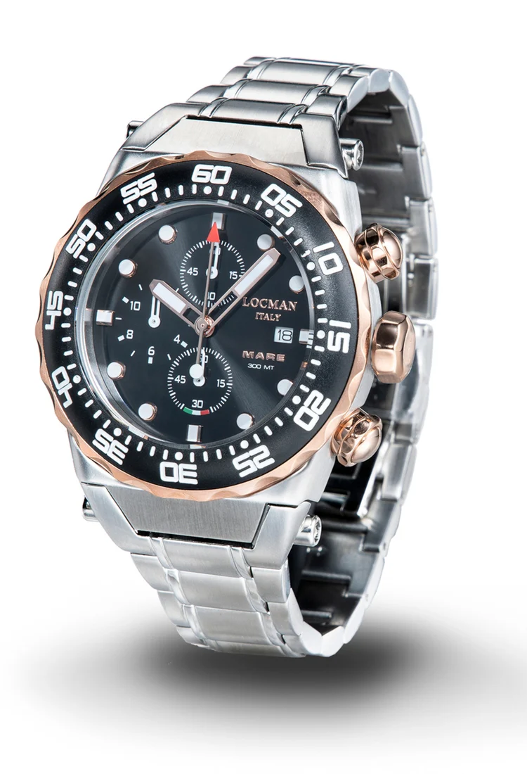 Orologio Locman Mare crono 300mt nero acciaio e oro 0560M01R-0RBKRGB0