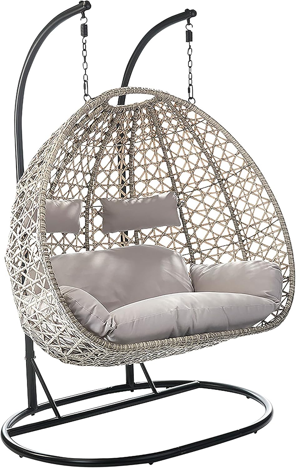 Kobolo Hängekorb Hängesessel Polyrattan für Zwei Personen inkl Gestell und Kissen Beige Innenbereich geschützter Außenbereich