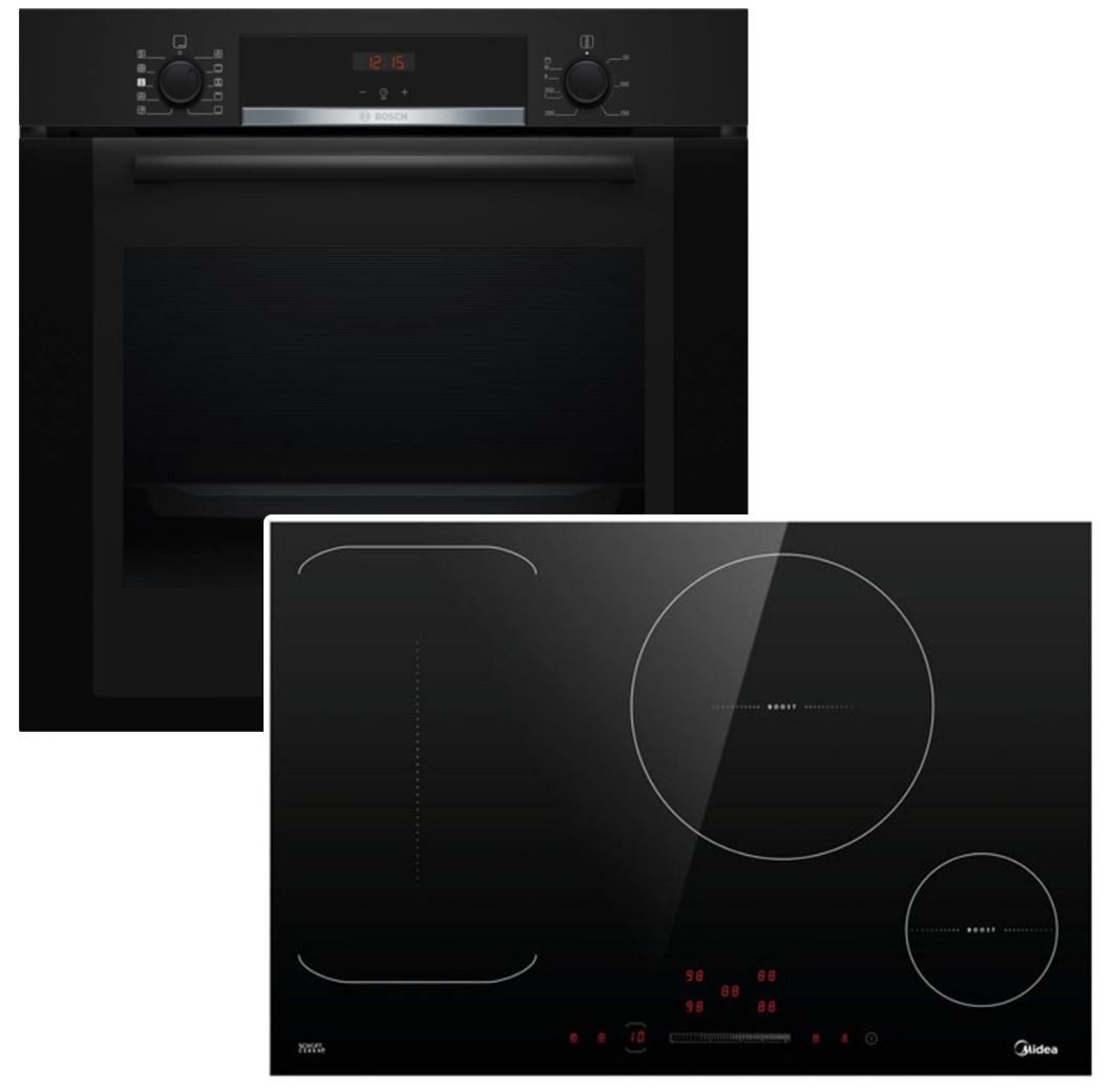 Backofen-Set Backofen DAMPFGARER + Induktionskochfeld Booster autark 80 cm