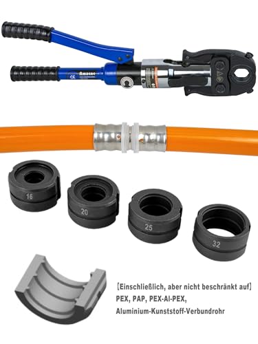 AMZCNC Pinza a pressa professionale (idraulica), con profilo a U 16 20 25 32, set di utensili a pressa HPZ con testa girevole a 360°, per tubo di rame, tubo in acciaio inox, inserti a ganasce U : Amazon.it: Fai da te