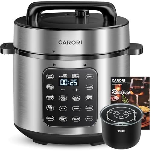 CARORI 9 in 1 Electric Pressure Cooker 6 Qt, Programmable Multi Function Cooker with Safer Vent, Olla de Presion, Rice Cooker, Slow Cooker, Steamer, Sauté, Warmer & Sterilizer, 1000W, Stainless Steel: Home & Kitchen