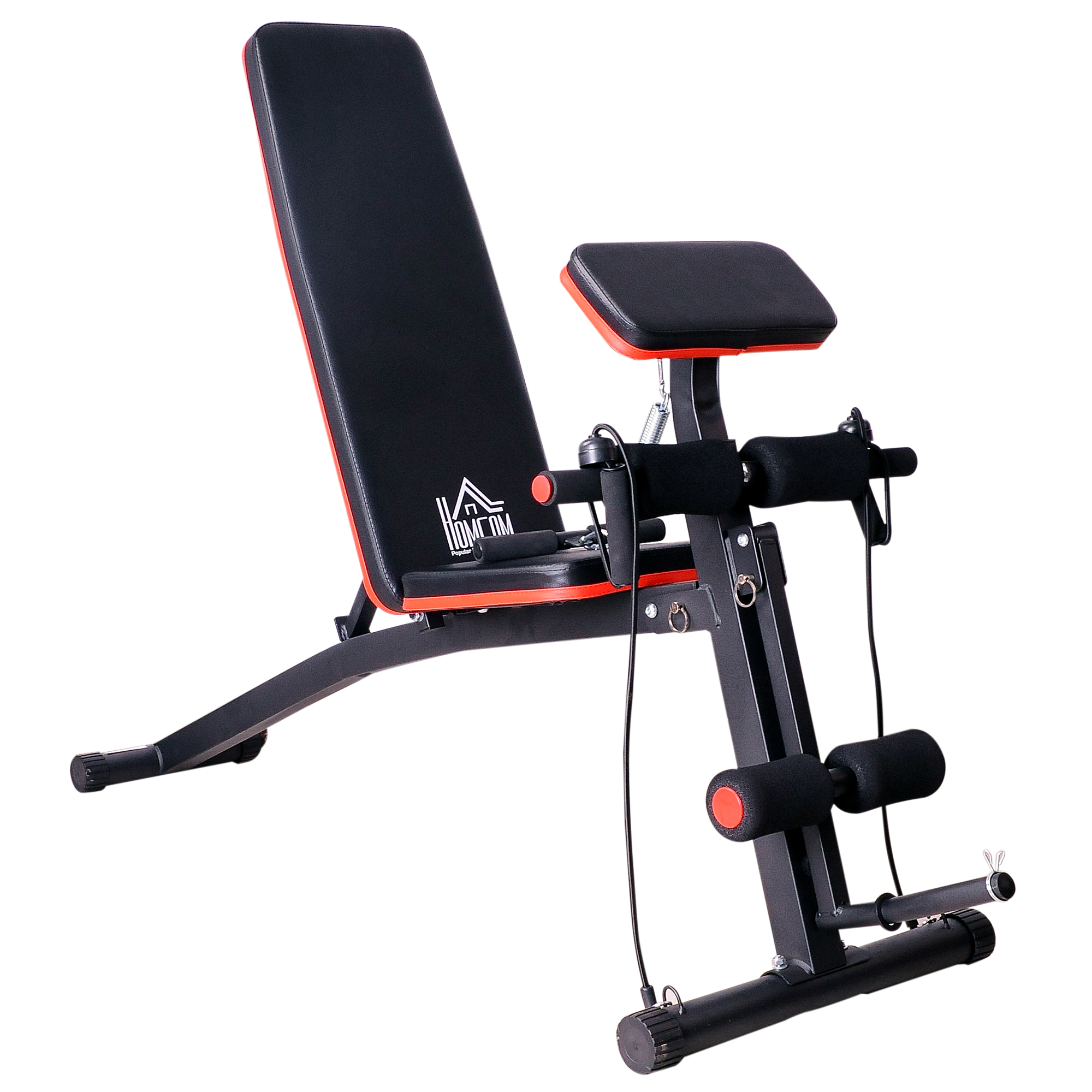 HOMCOM Multifunktion Hantelbank Kraftstation mit Feder Booster Trainingsbank Gewicht bis 120kg Schwarz 54 x 160 x 106 cm