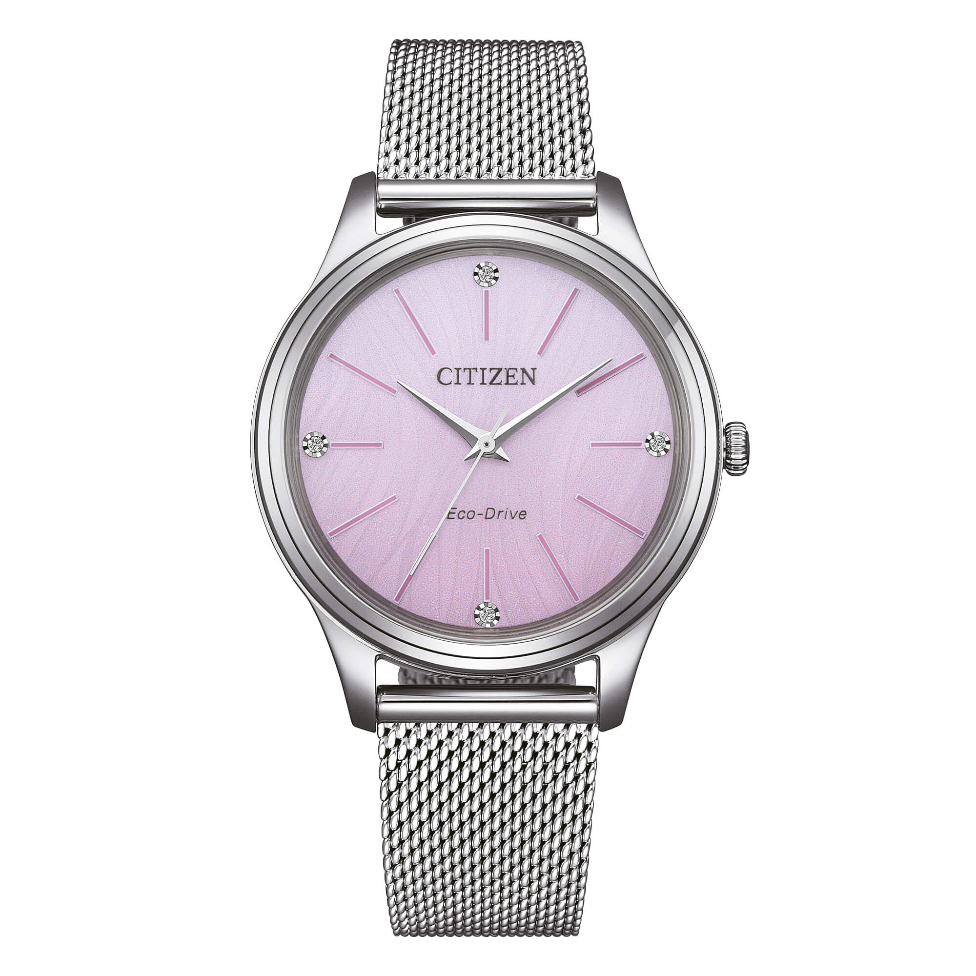 Orologio Citizen Lady acciaio quadrante lilla bracciale mesh EM1220-82X