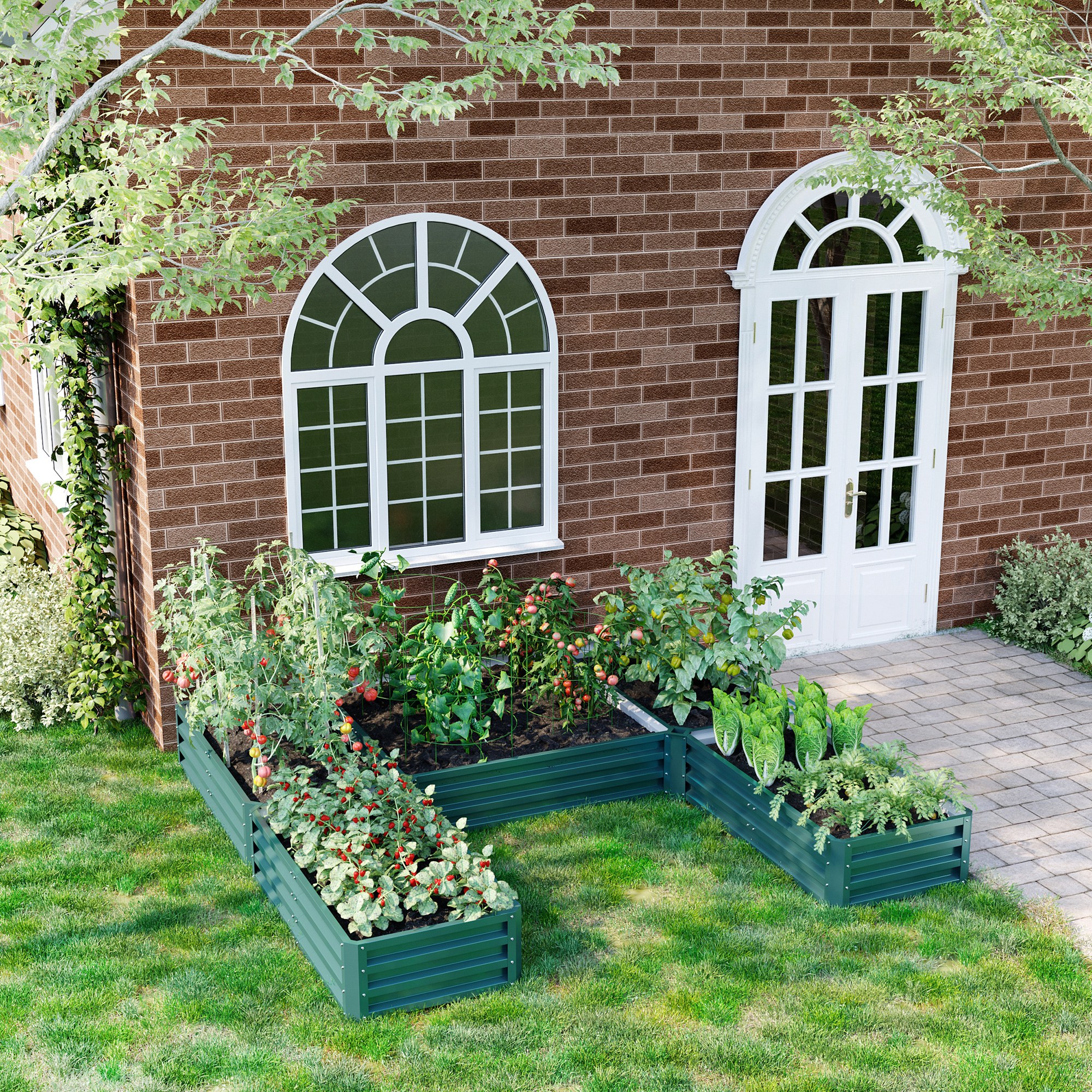 Outsunny Hochbeet aus modularem Stahl für den Garten, Set mit 5 Hochbeeten für Gemüse, Pflanzen, Blumen, Grün