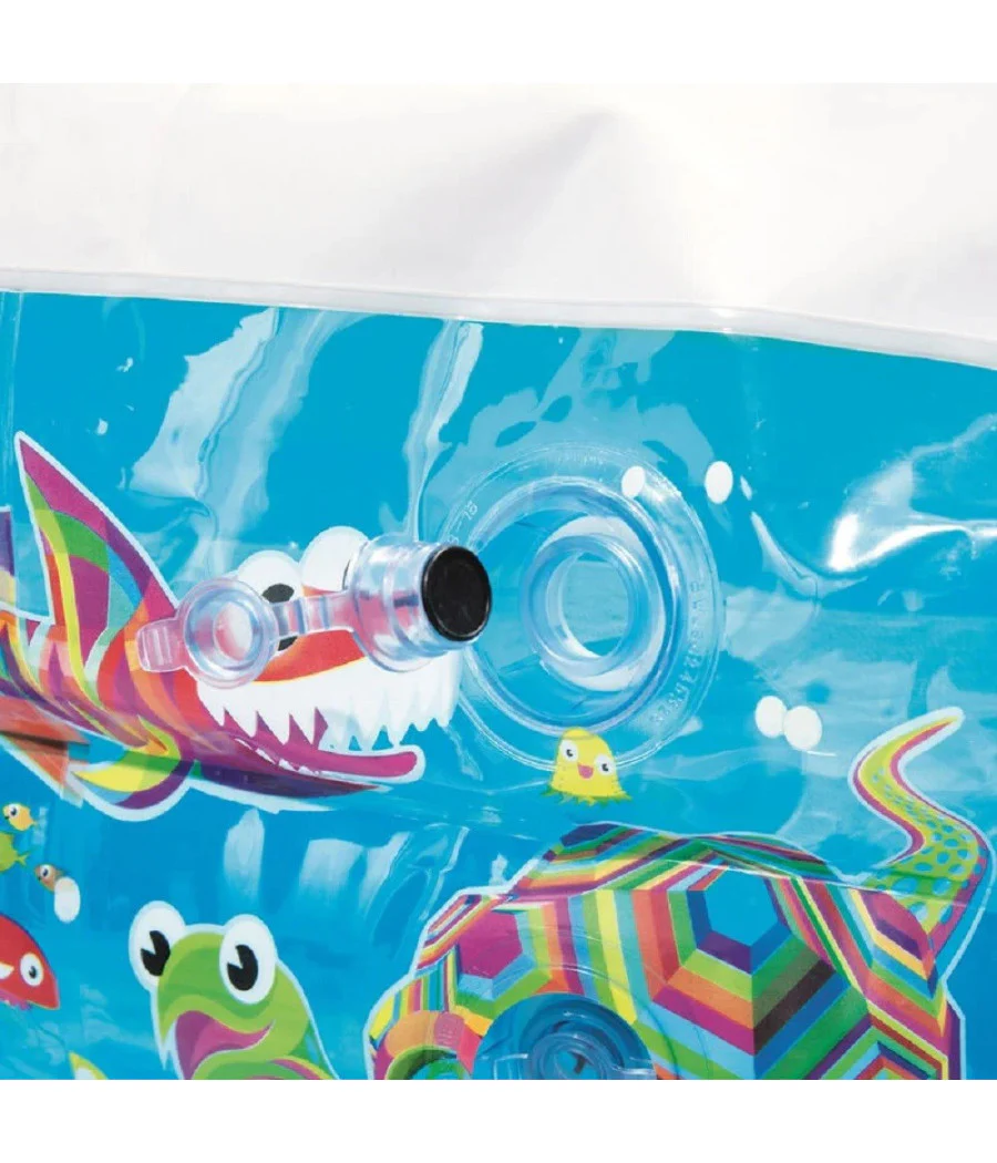 Trade Shop - Piscina Gonfiabile Family Rettangolare 3 Anelli Fantasia Pesci 229x152x56cm