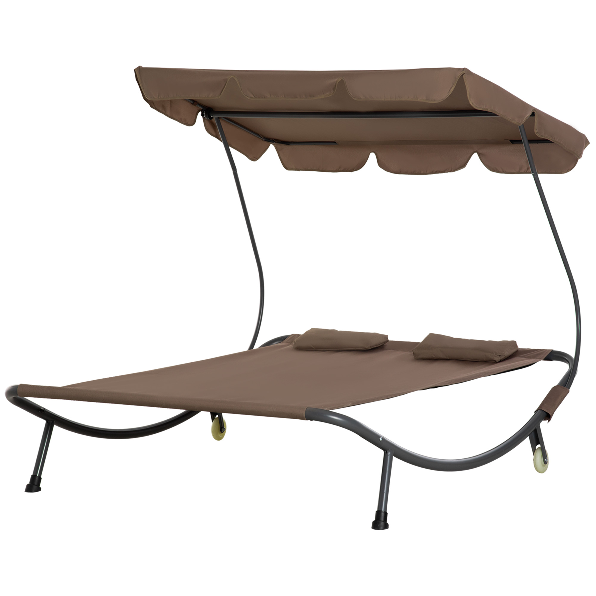 Outsunny Doppelbett Sonnenliege mit verstellbarem Sonnenschirm für den Außen- und Gartenbereich, 200x175x134cm Braun