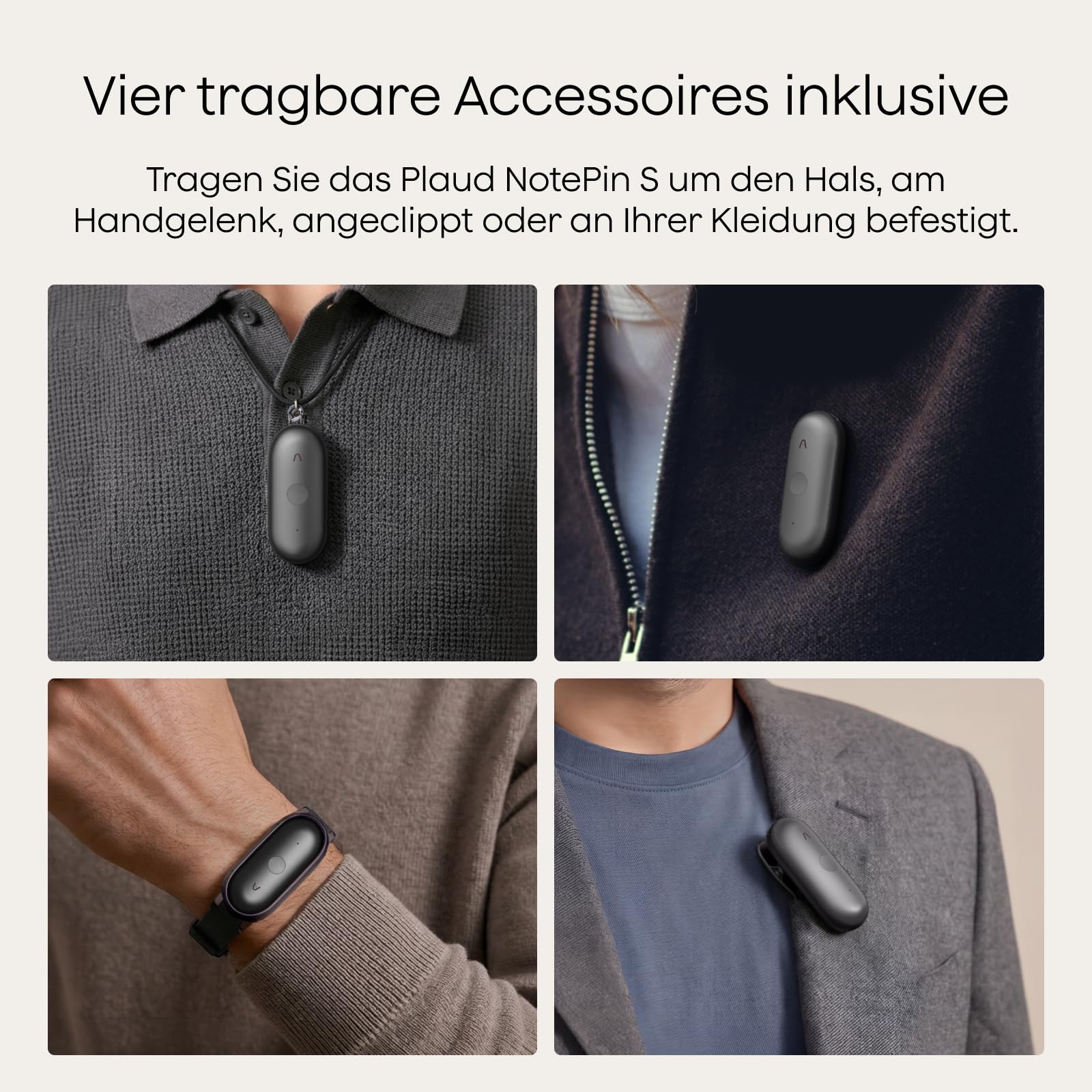 Plaud NotePin S KI Diktiergerät mit Aufnahmetaste 4 Zubehörteile grau für Meetings Interviews Notizen