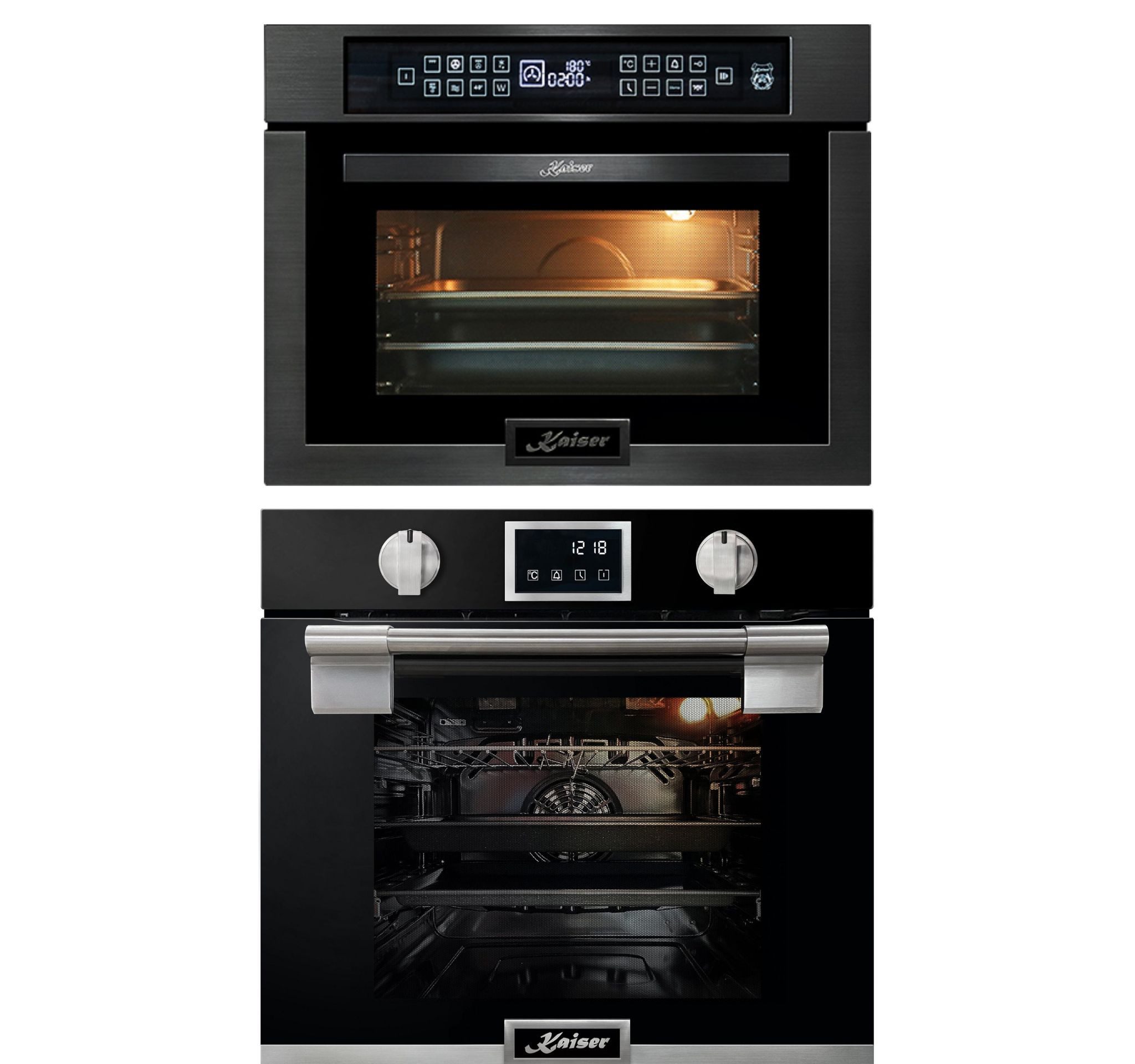 Backofen-Set Einbau Backofen, Pyrolyse Backofen, 11 Funktionen, 79L+Einbau-Mikrowelle 45 cm Hoch,TouchControl, Heißluftsystem, Infrarotgrill,22 Funktionen EH 6338 s+EM 6307 RS