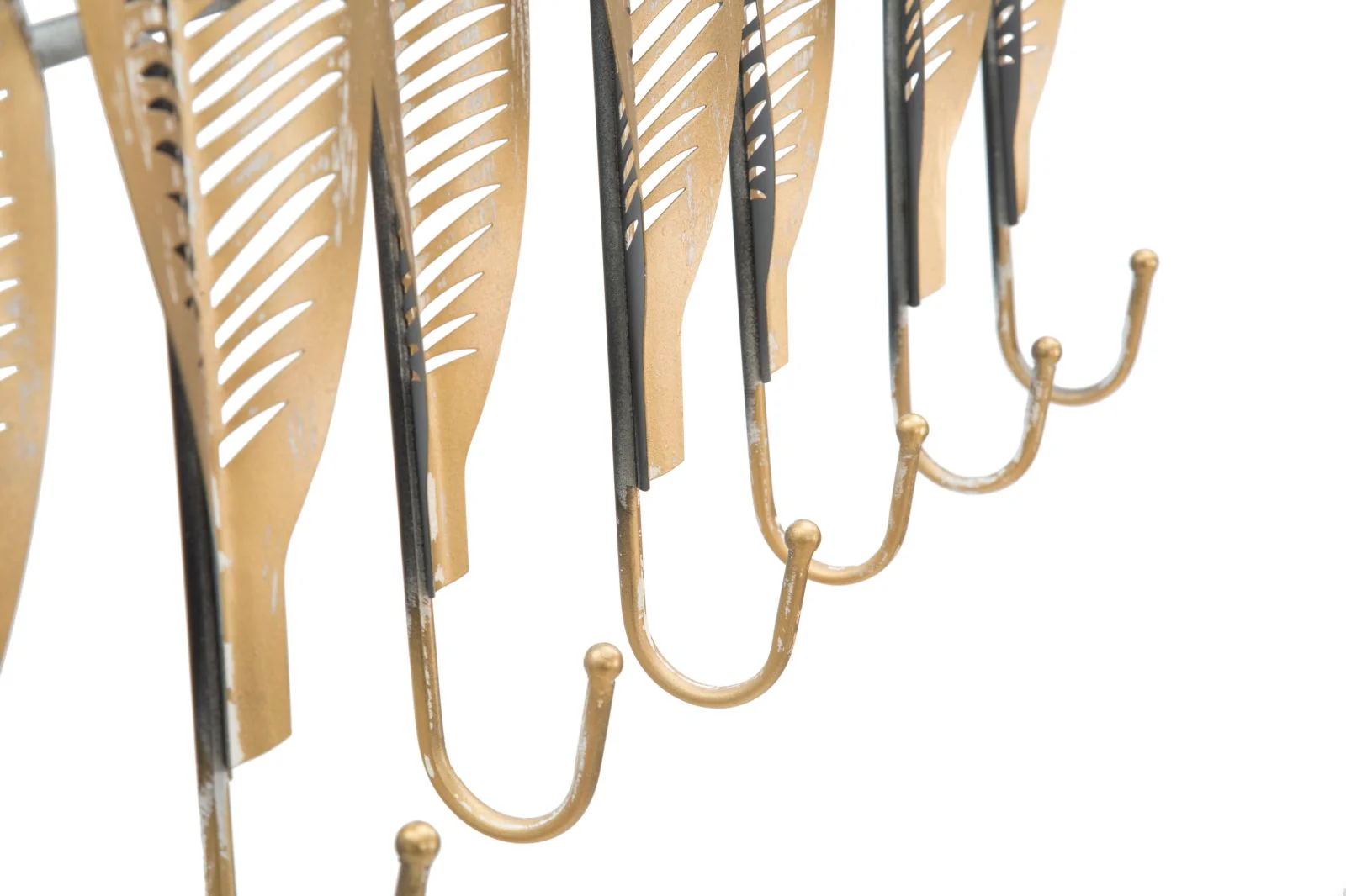 Appendiabiti da parete foglie struttura in metallo color oro con 7 ganci per interni