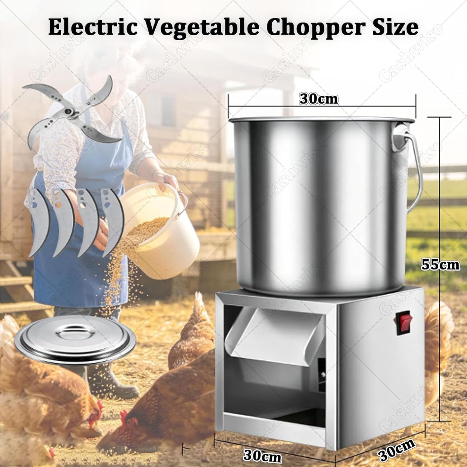Robot da Cucina Professionale 150 kg/h, trita-Verdure da 2400 W con Ampia Bocca di carico, grattugia/sminuzzatrice Professionale a 3500 Giri/min, trituratore per la Preparazione di mangime