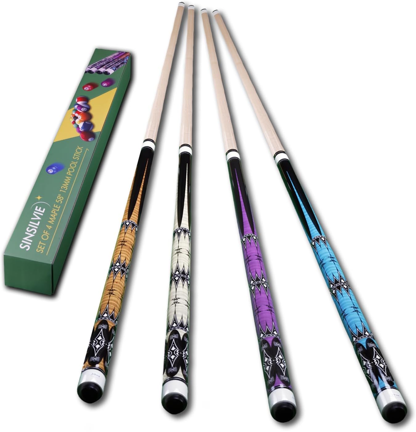 Sinsilvie 13mm 58 Pollici 19 20 Once Stecche Biliardo Pool,1/2 Maple Pool Cue Stick,Bastone da Biliardo da Bar per Uomini e Donne.