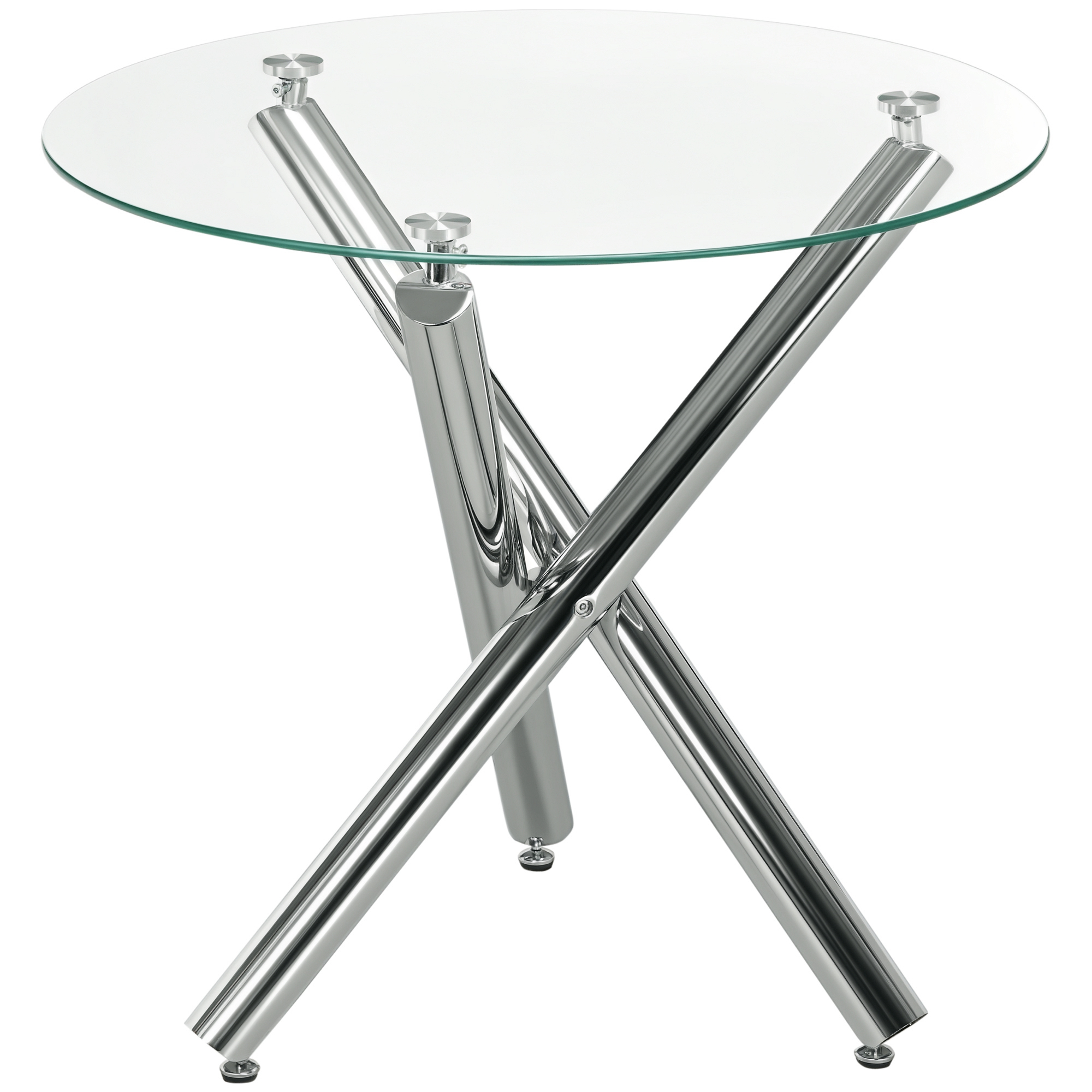HOMCOM Esstisch, runde Hartglasplatte, randloses Design, für 2-4 Personen, Stahlbeine, 80 x 80 x 74 cm