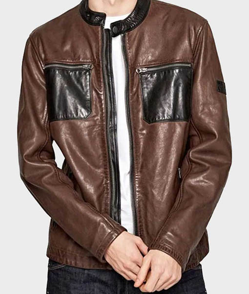 Mens Black and Brown Slimfit Cafe Racer Jacket
