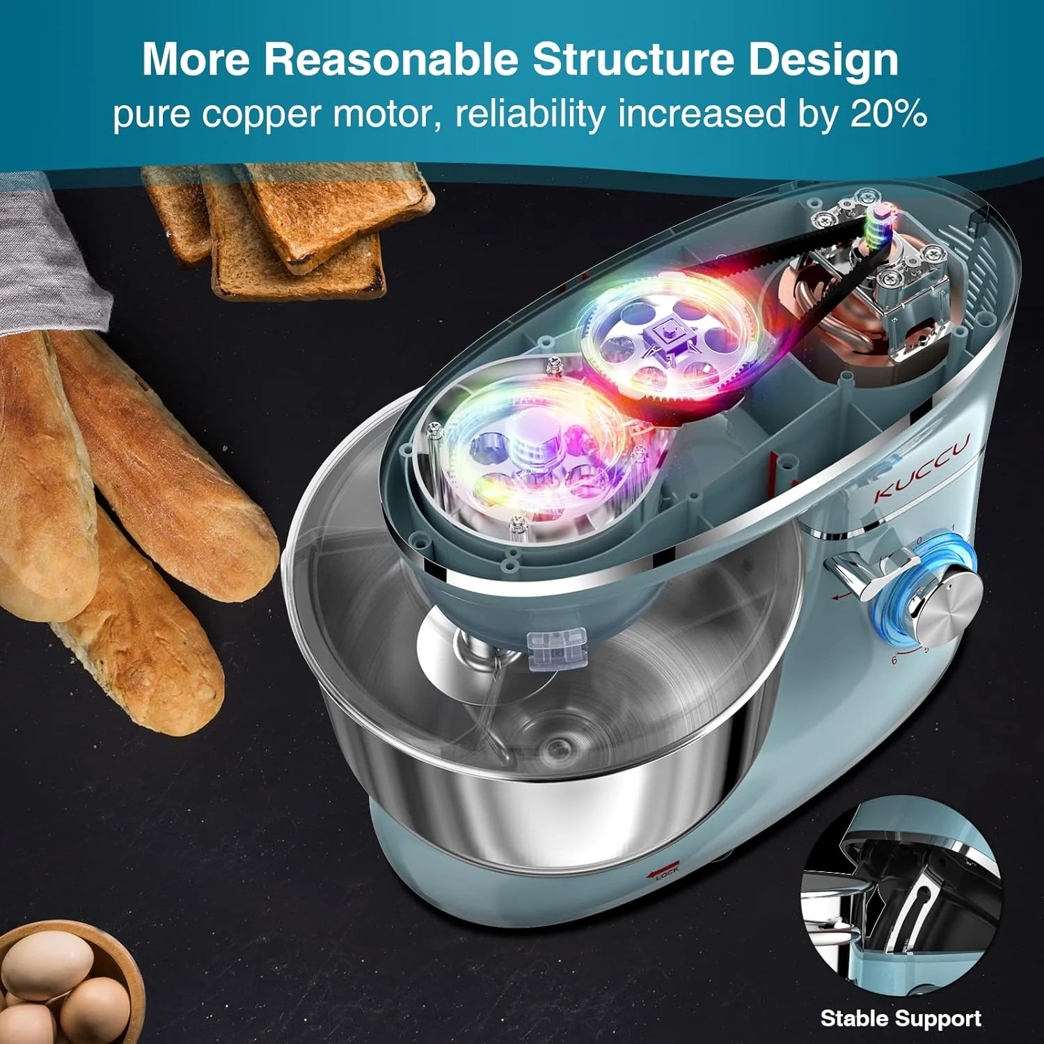 Stand Mixer 6.5 Qt 660W 6-Speed Tilt-Head Food Dough Mixer, Kitchen Electric Mixer with Stainless Steel Bowl,Dough Hook,Whisk, Beater, Egg white separator