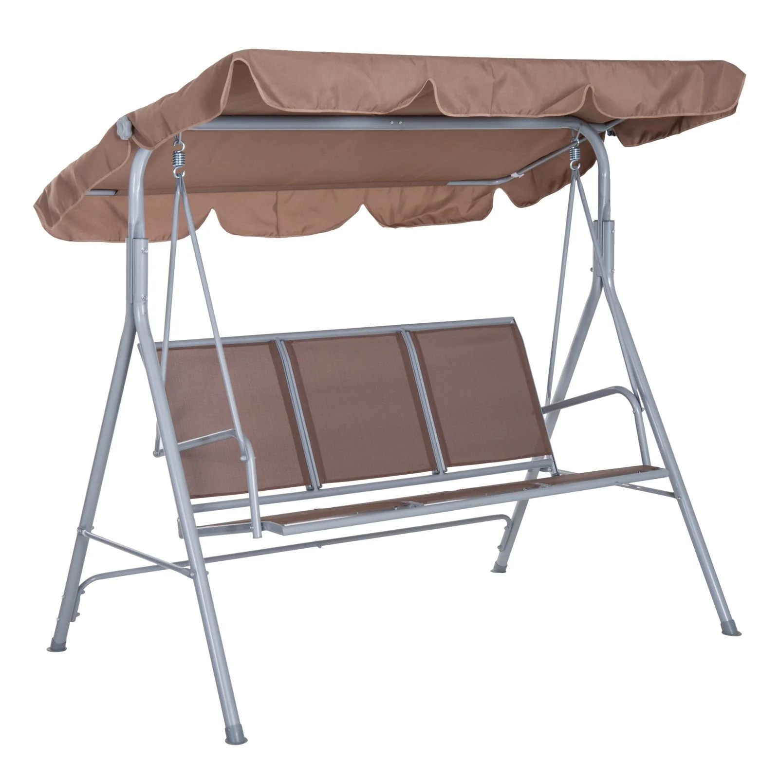 Easycomfort Dondolo da Giardino a 3 Posti in Metallo, Tetto Parasole Rimovibile e Lavabile, Marrone e Argento, 171x108x154cm