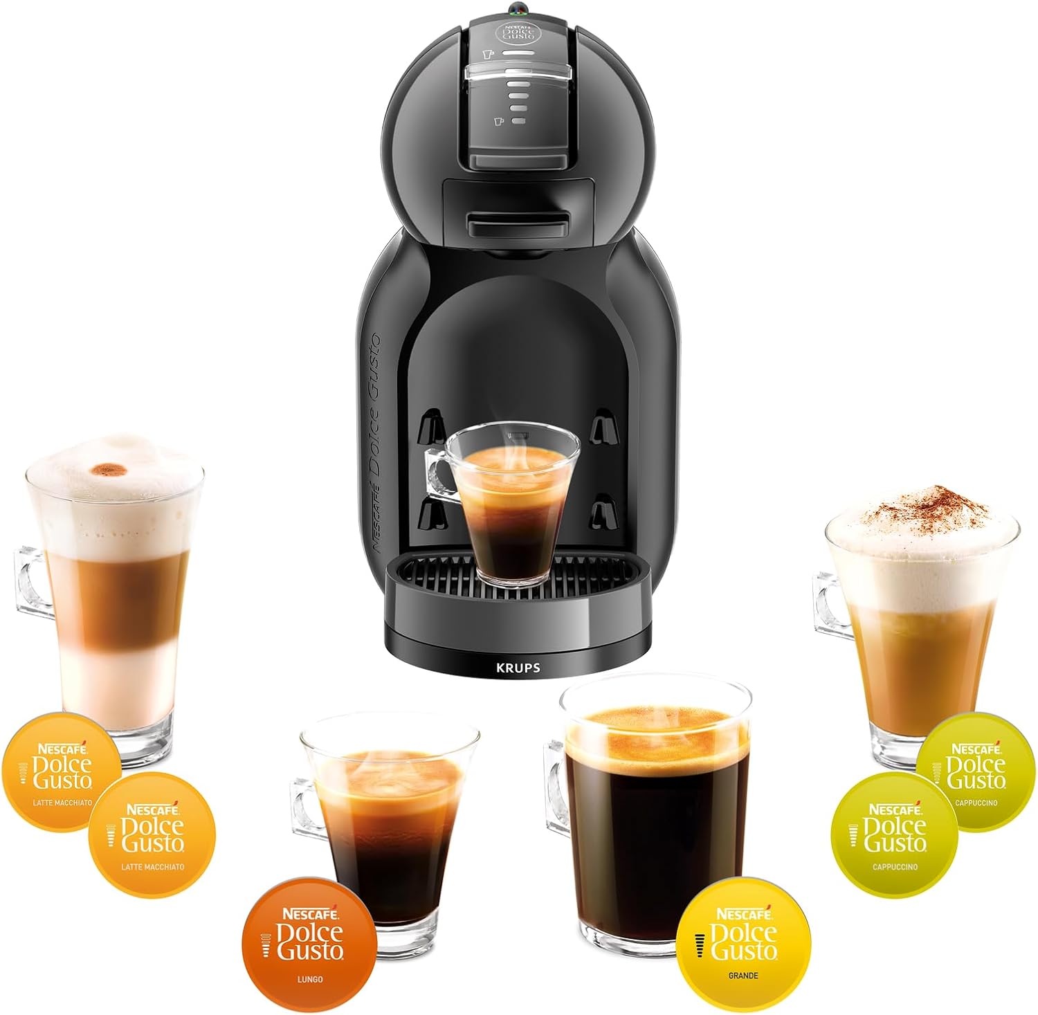 NESCAFE? DOLCE GUSTO Krups Mini Me, Macchina per Caffè Espresso e Altre bevande in capsula, Automatica, Grigio e Nero