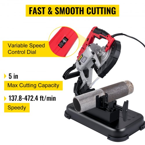 VEVOR Bandsäge 12,7 cm Schnittgröße 1100 W 10 A Sägeband aus Stahl Eisensäge mit 127 mm Max. Schnittkapazität (ohne Sockel) 137,8-472,4 Fuß pro