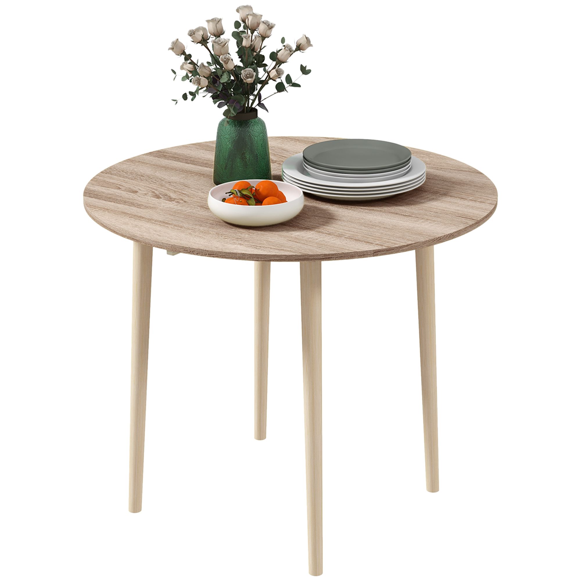 HOMCOM Klappbarer Esstisch 2 Klappen - runder Tisch ausziehbar - wenig Platzbedarf mit Holzbeinen Ø89 x 73,5H cm