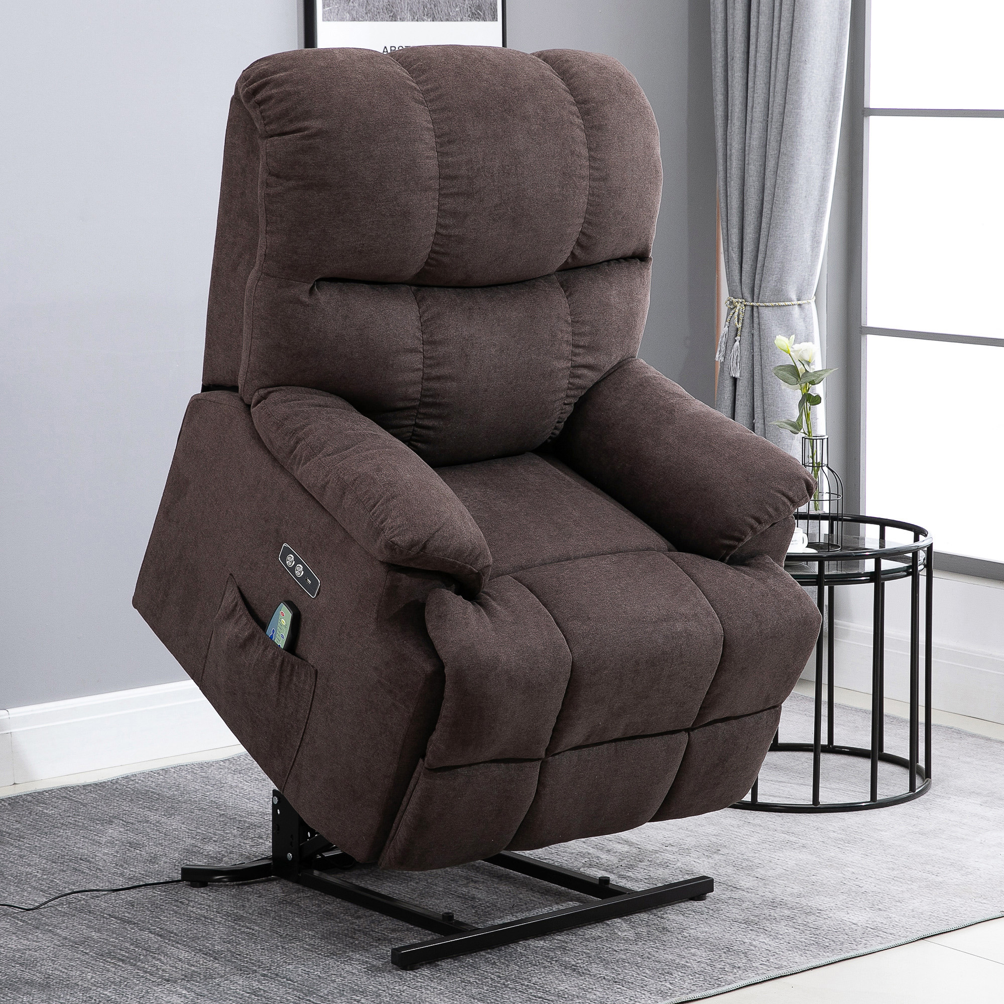 HOMCOM Massagesessel mit Aufstehhilfe, Relaxsessel mit Aufstehhilfe, inkl. Fernbedienung, USB-Schnittstelle, Braun