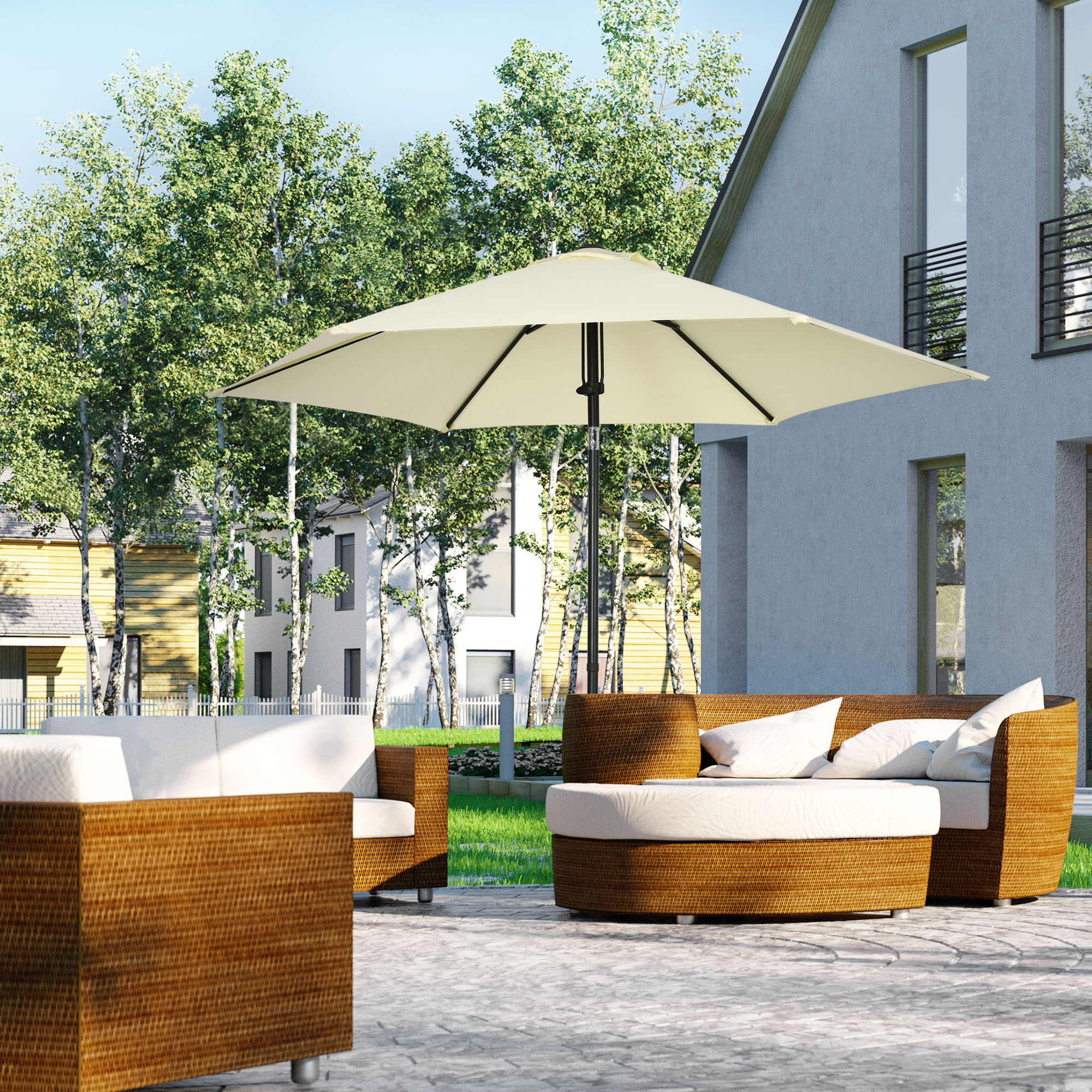Outsunny Gartenschirm 2,7x2,5 m, aus Polyester und Metall mit Neigbarem Baldachin, Beige Schwarz
