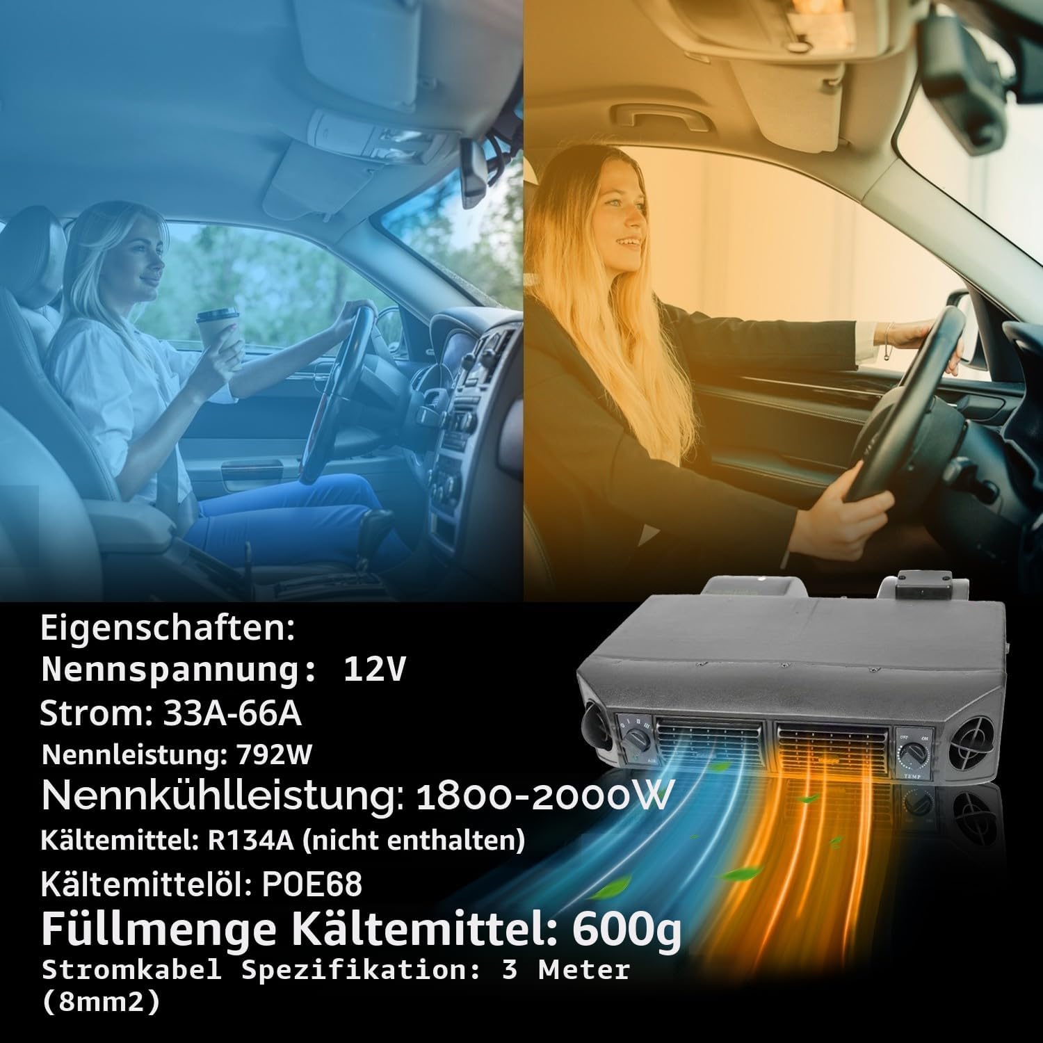 Elektrische Klimaanlage 12 V Unter-Armaturenbrett-Klimatisierungs-Kit 12 Volt Universal-Auto-Klimaanlage Geeignet für Van, Auto, Wohnmobil, LKW, Boot, Bus (nur Kühlung)