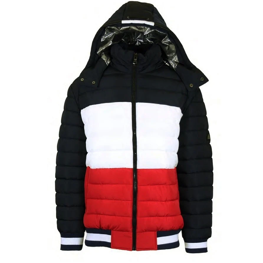 12 Pack Adult 3-Tone Bomber Jacket with Hood �C Black / White / Red
