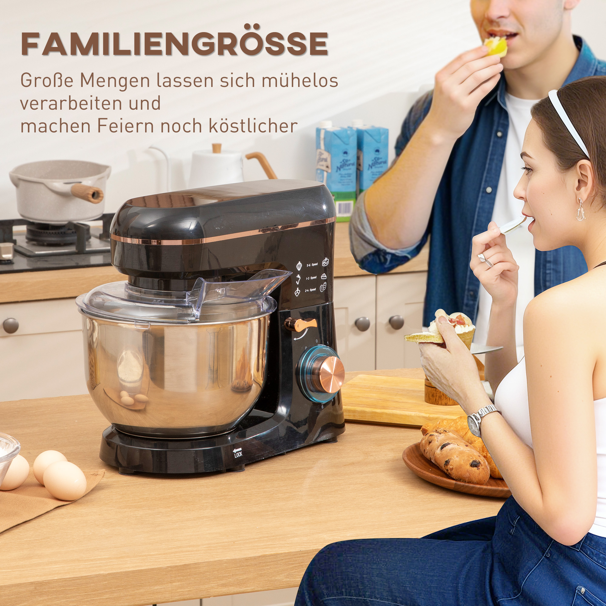 Staande Mixer, Keukenmachine, Mixer, 6 Standen, 5,5L Roestvrijstalen Kom, Zwart