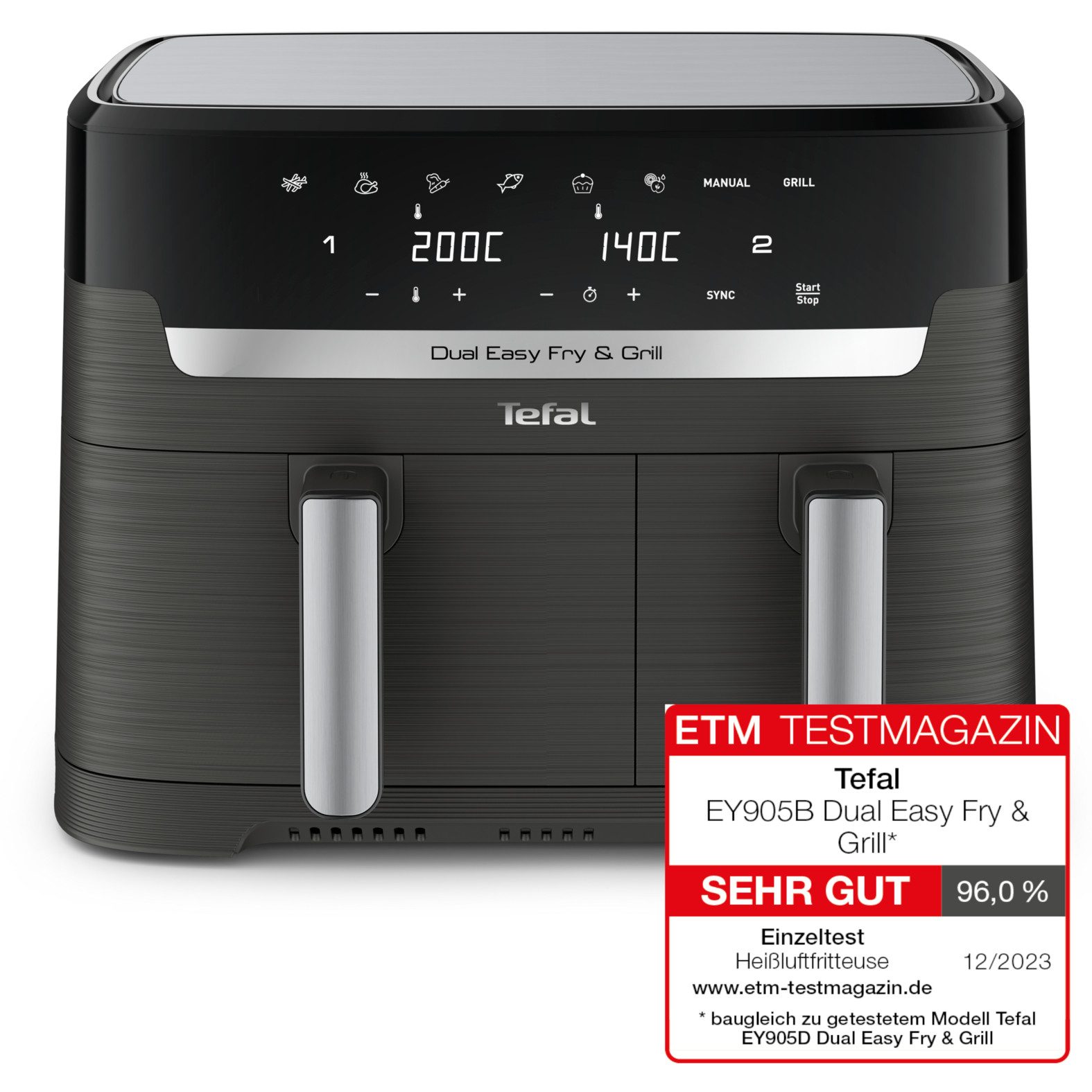 Heißluftfritteuse Dual Easy Fry & Grill EY905B, knusprig und gesund kochen, 8 voreingestellte Programme