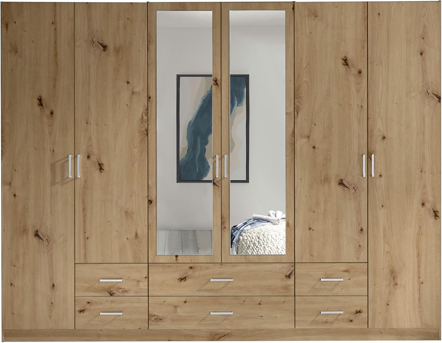 AVANTI TRENDSTORE Elderberry Wardrobe with 6 Doors, 2 with Mirror, 6 Drawers and 3 Stanges, Available in Various Colours Approx. LAP 271 x 210 x 54 cm
