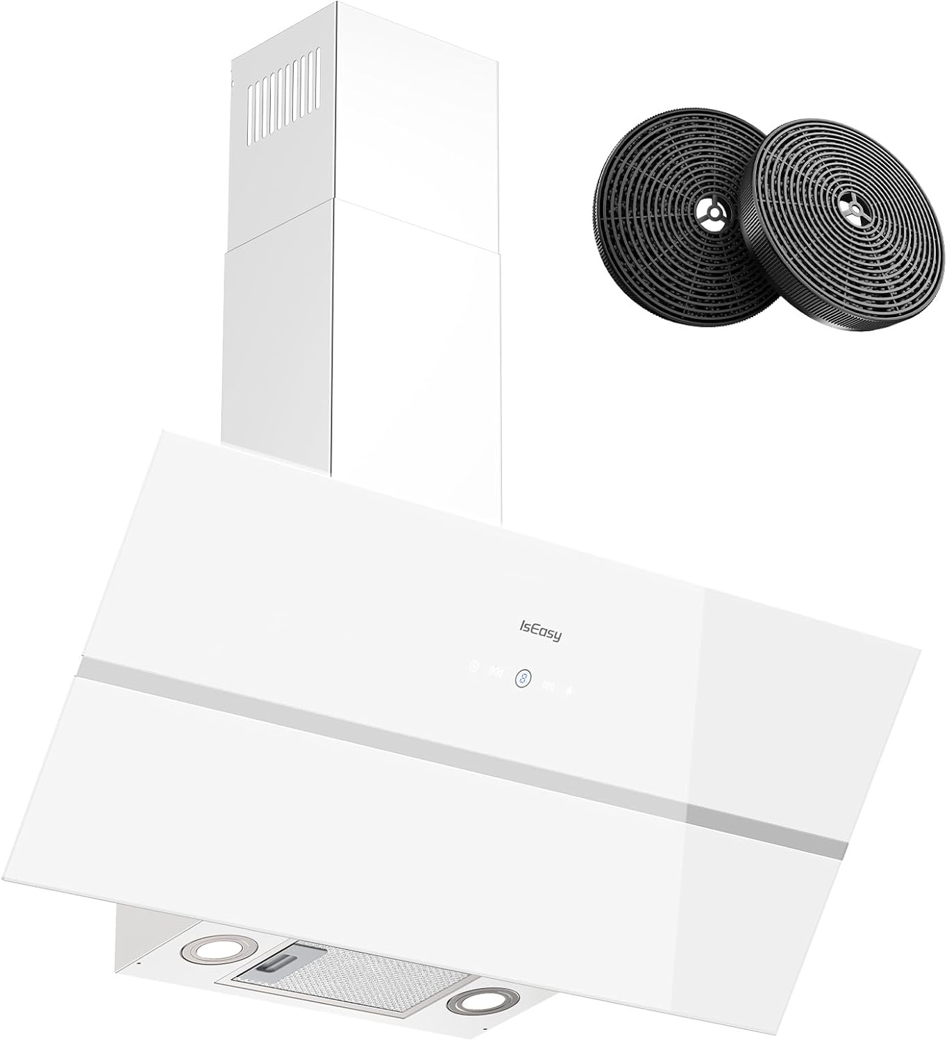 IsEasy Cappa Aspirante 90cm, Cappa Cucina di Scarico/Ricircolo con 578 m3/h Forte Potenza di Aspirazione, 3 Livelli di Regolazione, Funzionamento Touch, 58 dB, Nero, Efficienza A++