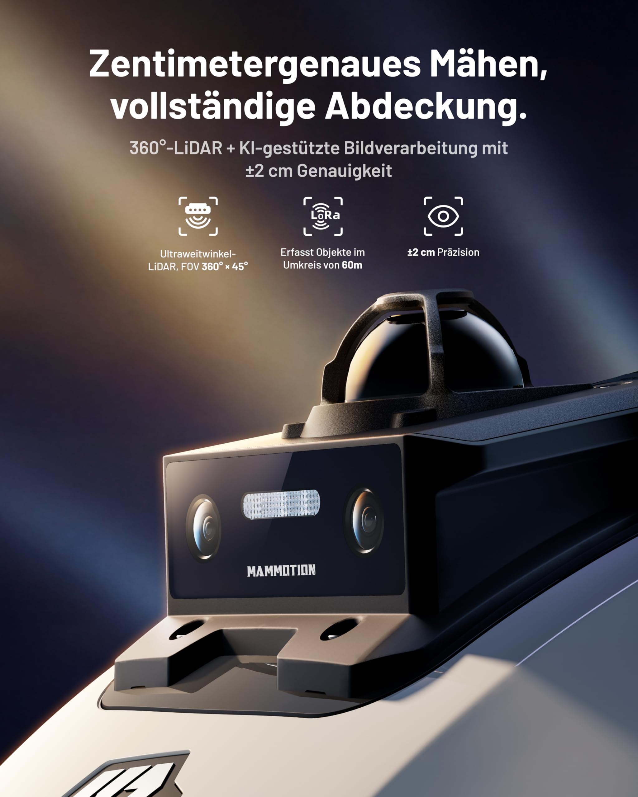Mähroboter YUKA mini 2 800 mit 360°-LiDAR-Navigation ohne Begrenzungskabel, 190 mm Schnittbreite