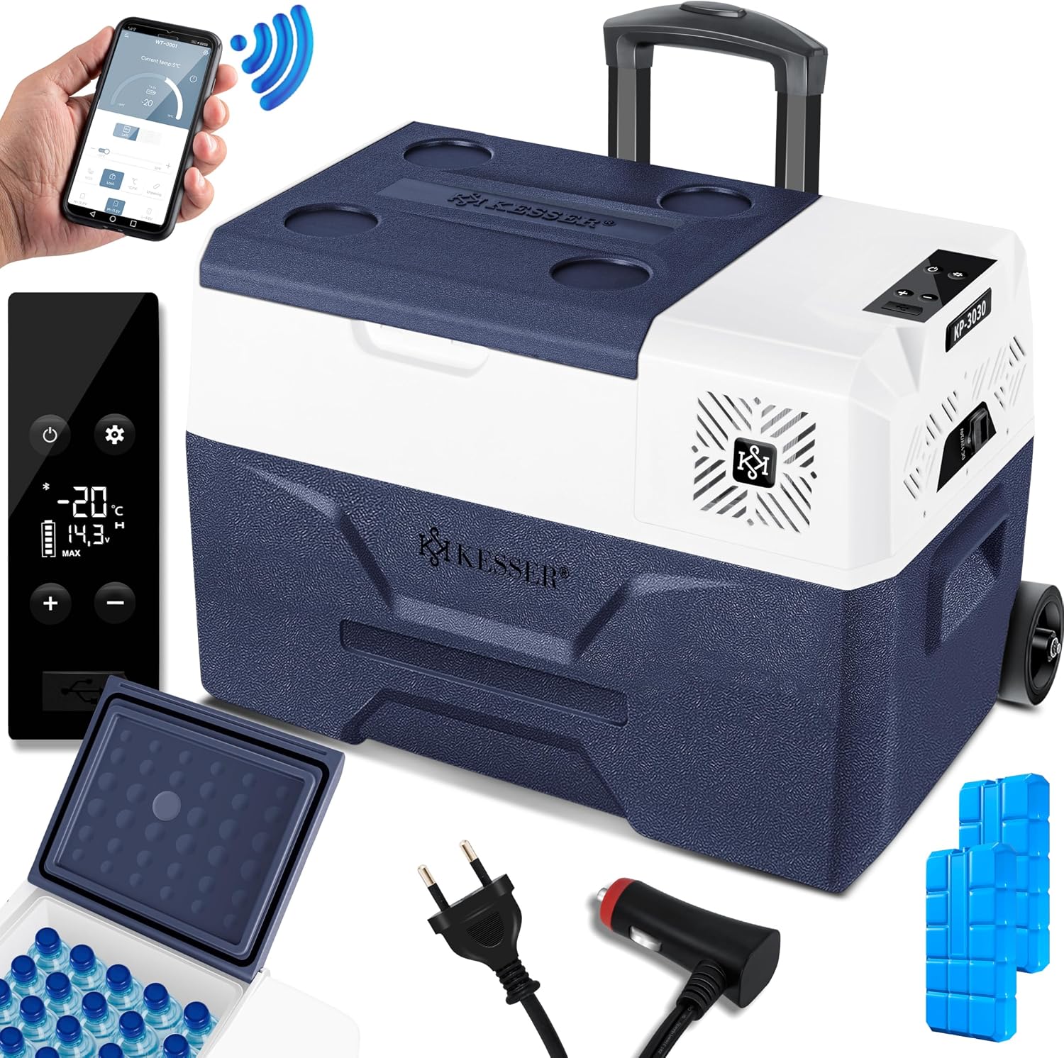 KESSER Kompressor Kühlbox auto elektrisch 30L, Camping Kühlbox 12/24/230V mit APP-Steuerung, Gefrierbox bis –20 °C, Wohnmobil