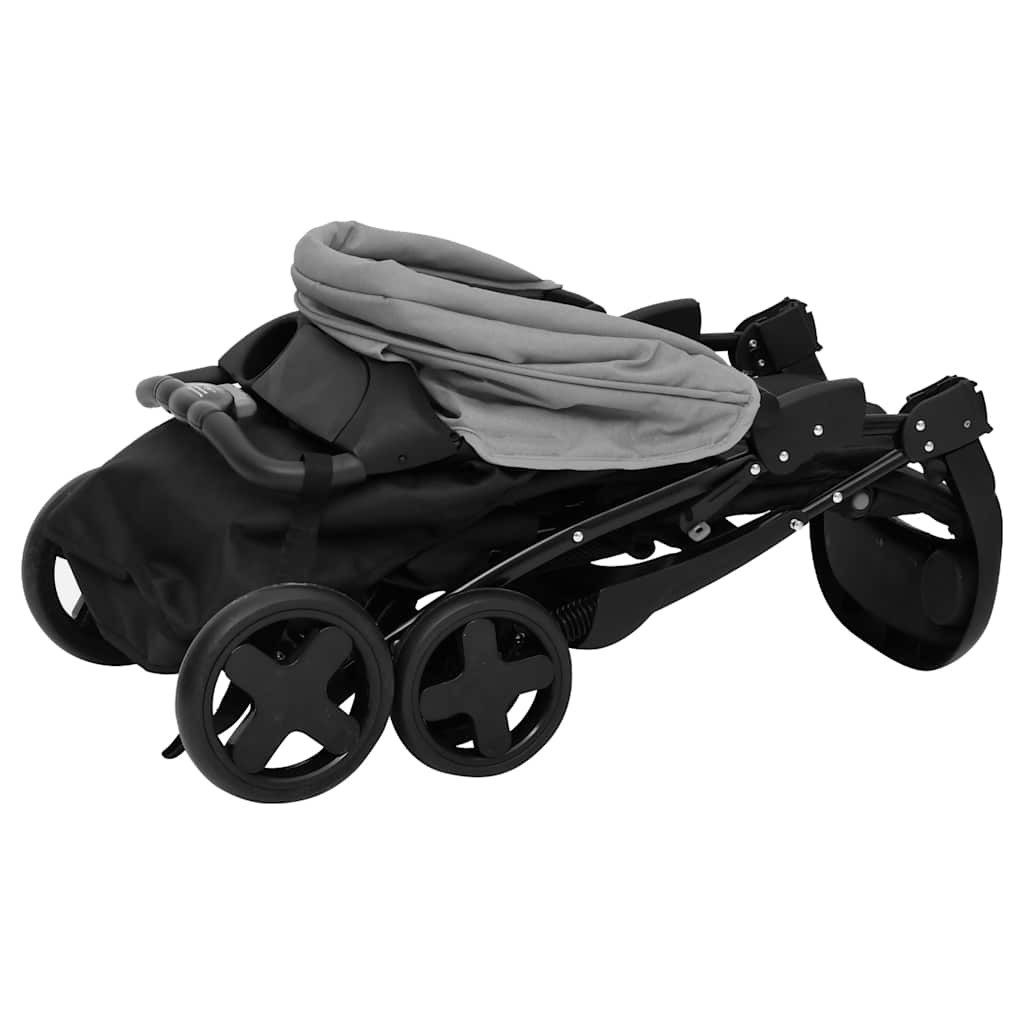 Kinder-Buggy 3-in-1 Kinderwagen Hellgrau und Schwarz Stahl