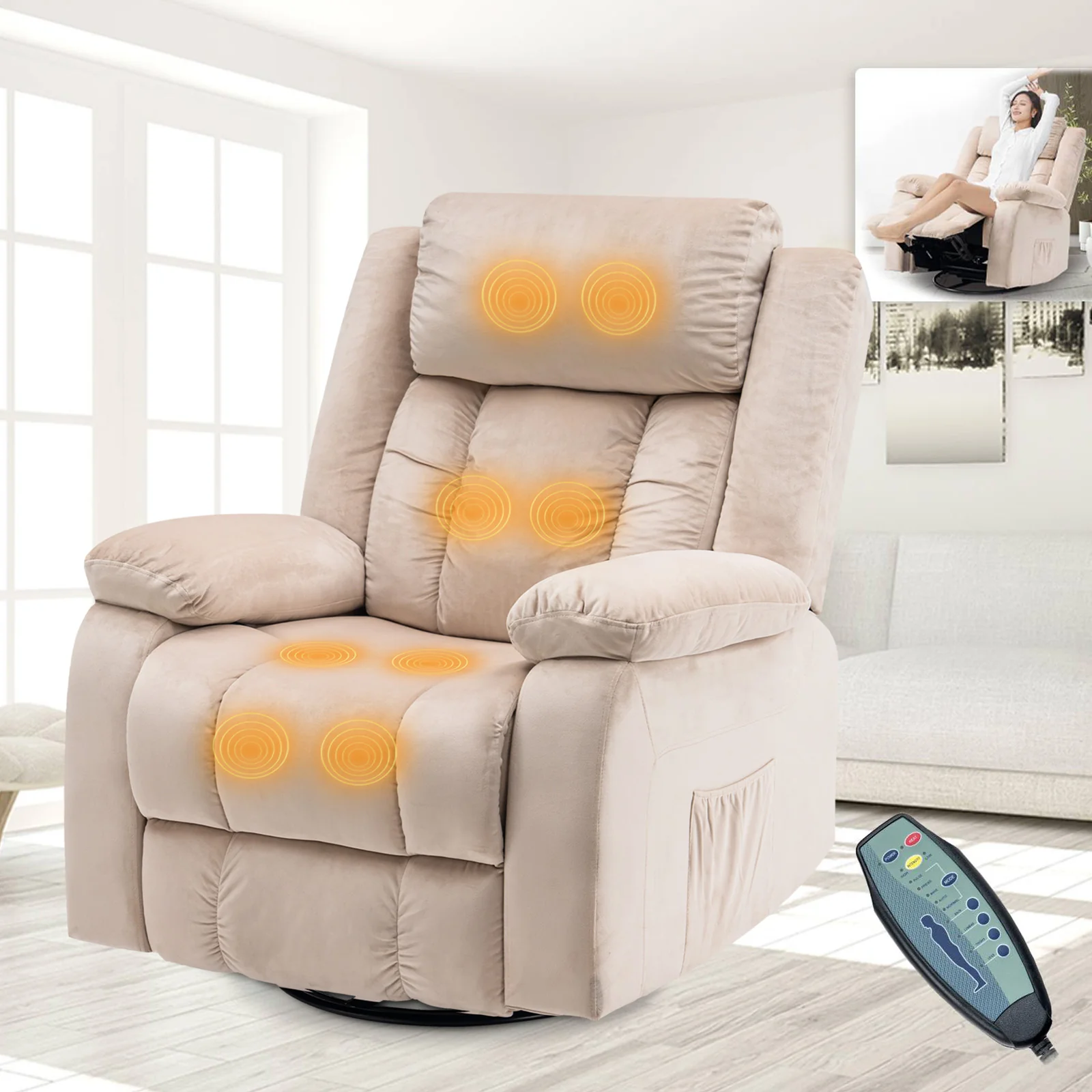 360° Swivel Heated Recliner Massage Chair