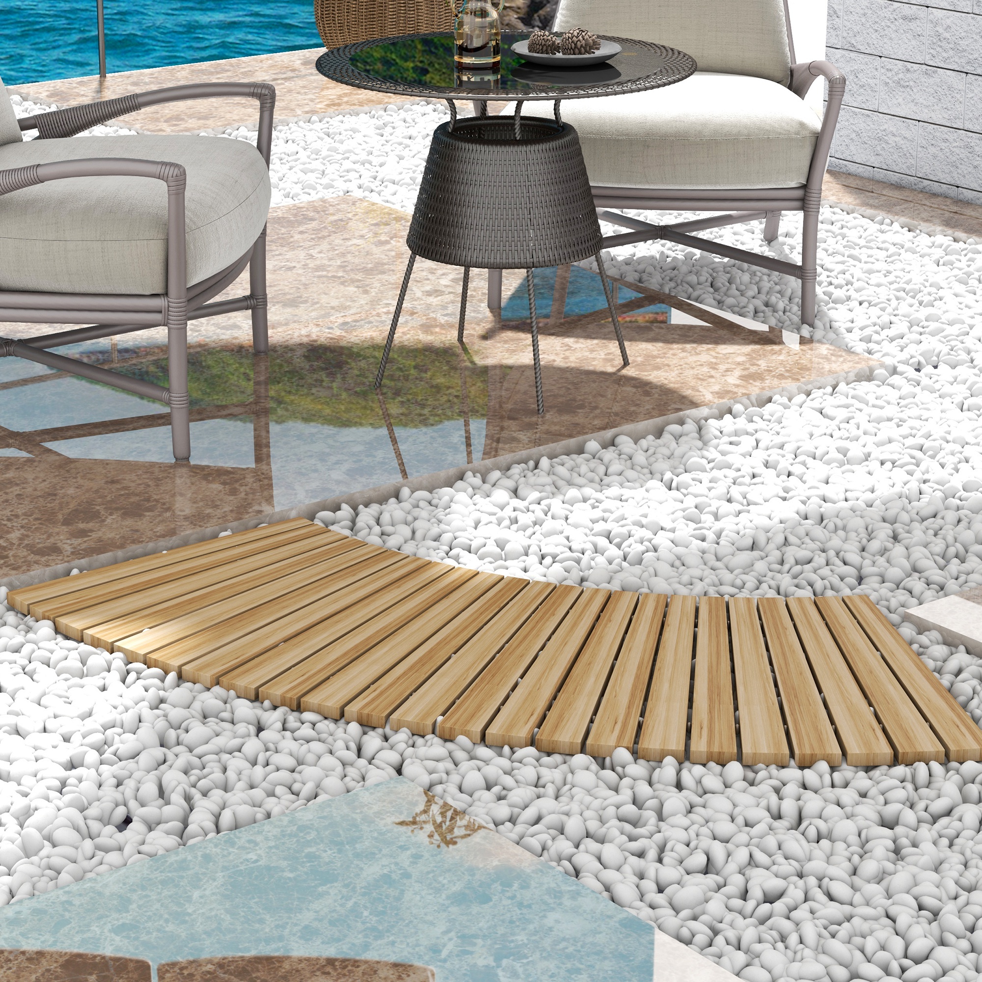 Outsunny Gebogener rollbarer Holzweg aus Pinienholz 120/72 x 38 cm