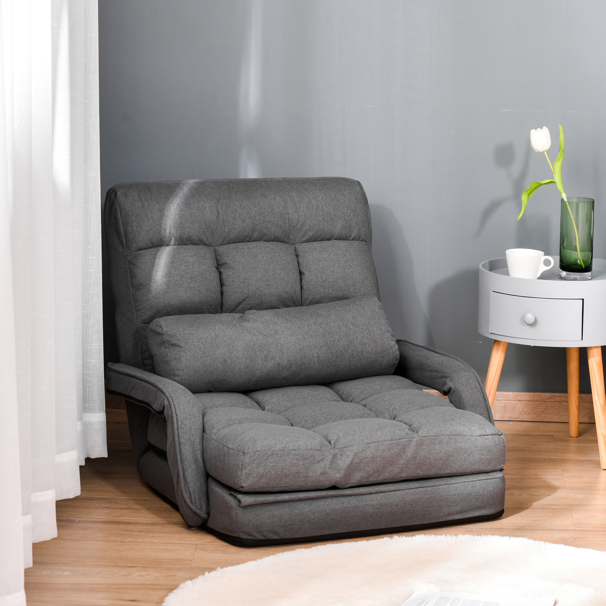 HOMCOM Schlafsessel, Polstersessel mit Bettfunktion, 5-fach verstellbar, Dunkelgrau