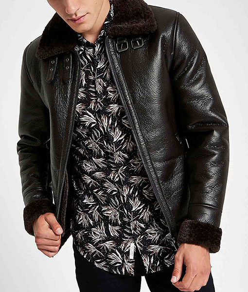 Men’s Black Leather Aviator Jacket
