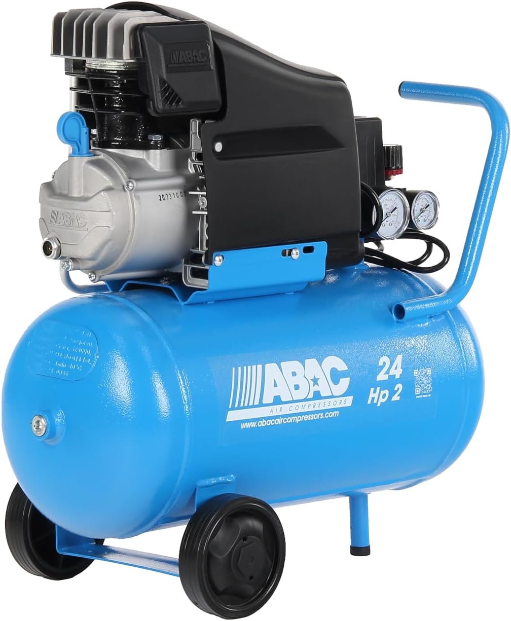ABAC Compressore d'Aria POLE POSITION L20, Compressore Aria 24 Litri, Doppio Manometro, Pressione Massima 10 Bar, Lubrificato ad olio, Ruote per Trasporto, Potenza 2 CV