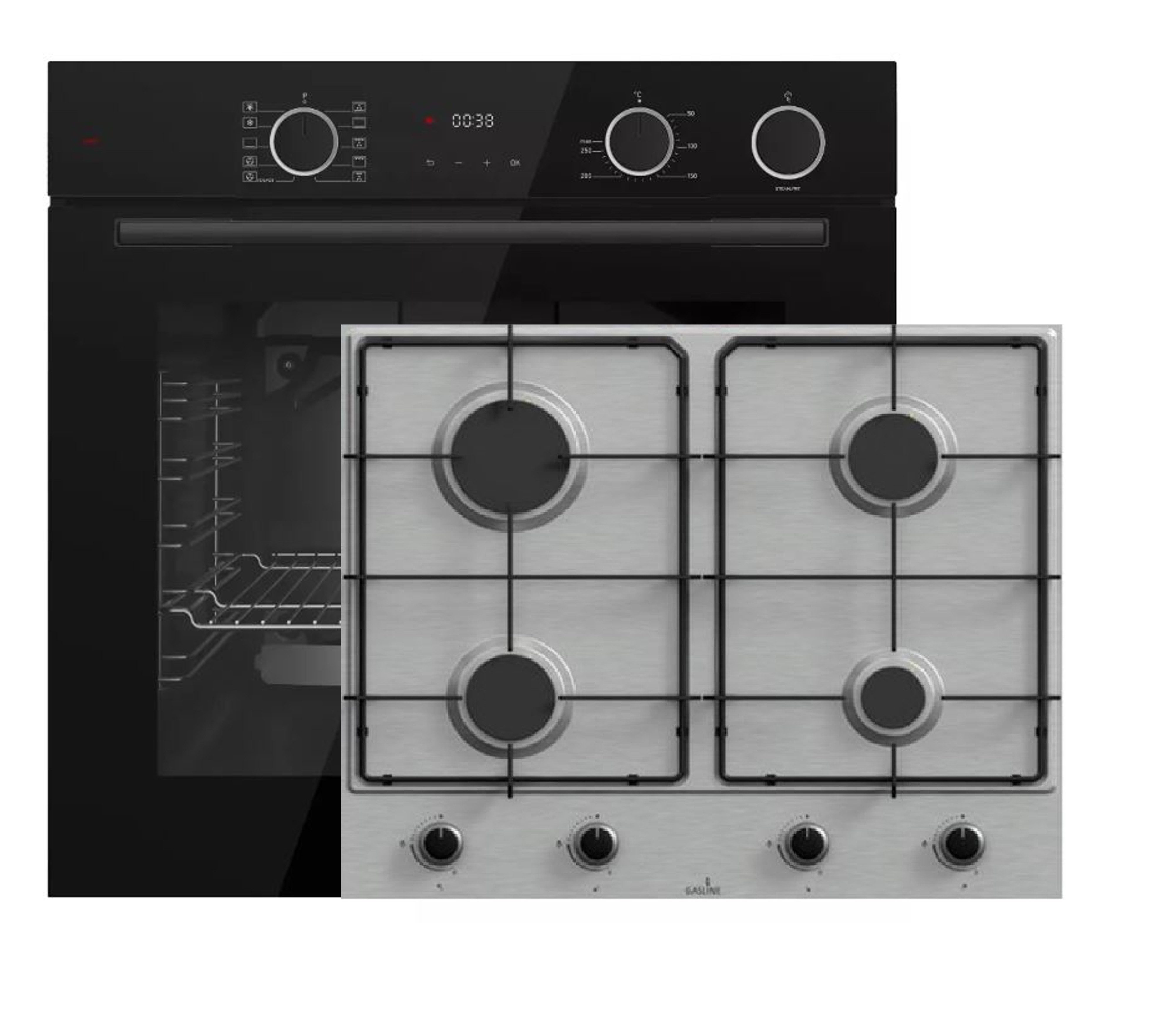 Elektro-Herd-Set Böhme Einbauherset HB60F78DL+Gaskochfeld 60cm Edelstahl mit 4 Brennern