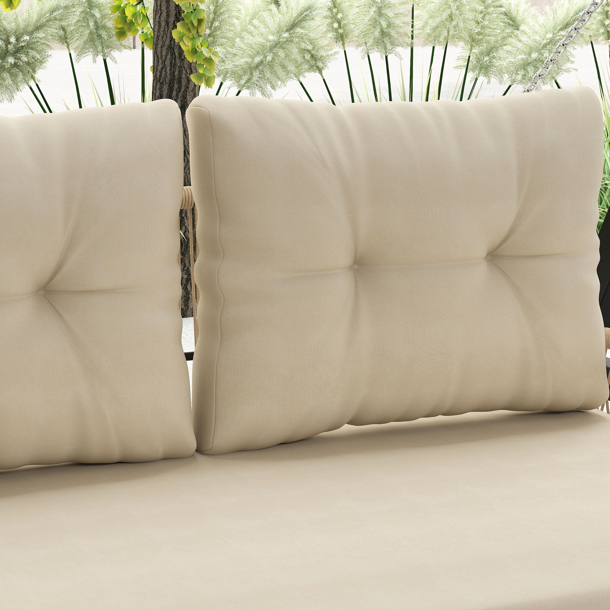 Outsunny Hollywoodschommel 2-Zits Rattan Tuinschommel met Kussens Ketens Tot 240 kg 115 x 66 x 44 cm Beige