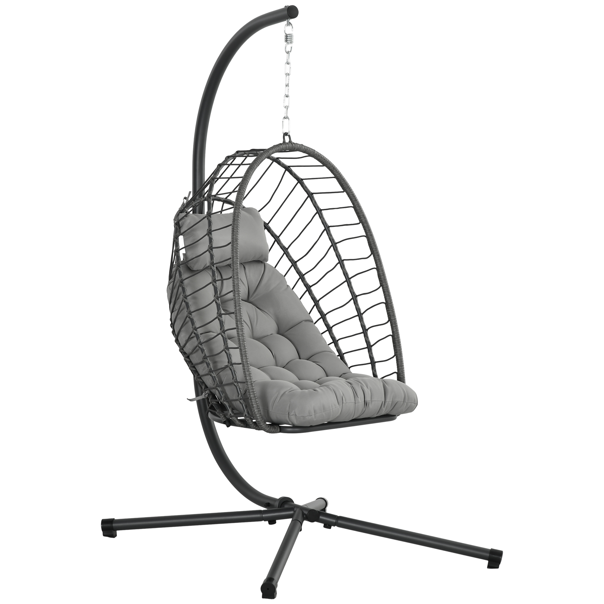 Outsunny Hangingstoel Rotan Loungestoel, weerbestendig, 1 kussen, 100 cm x 131 cm x 194 cm, Lichtgrijs
