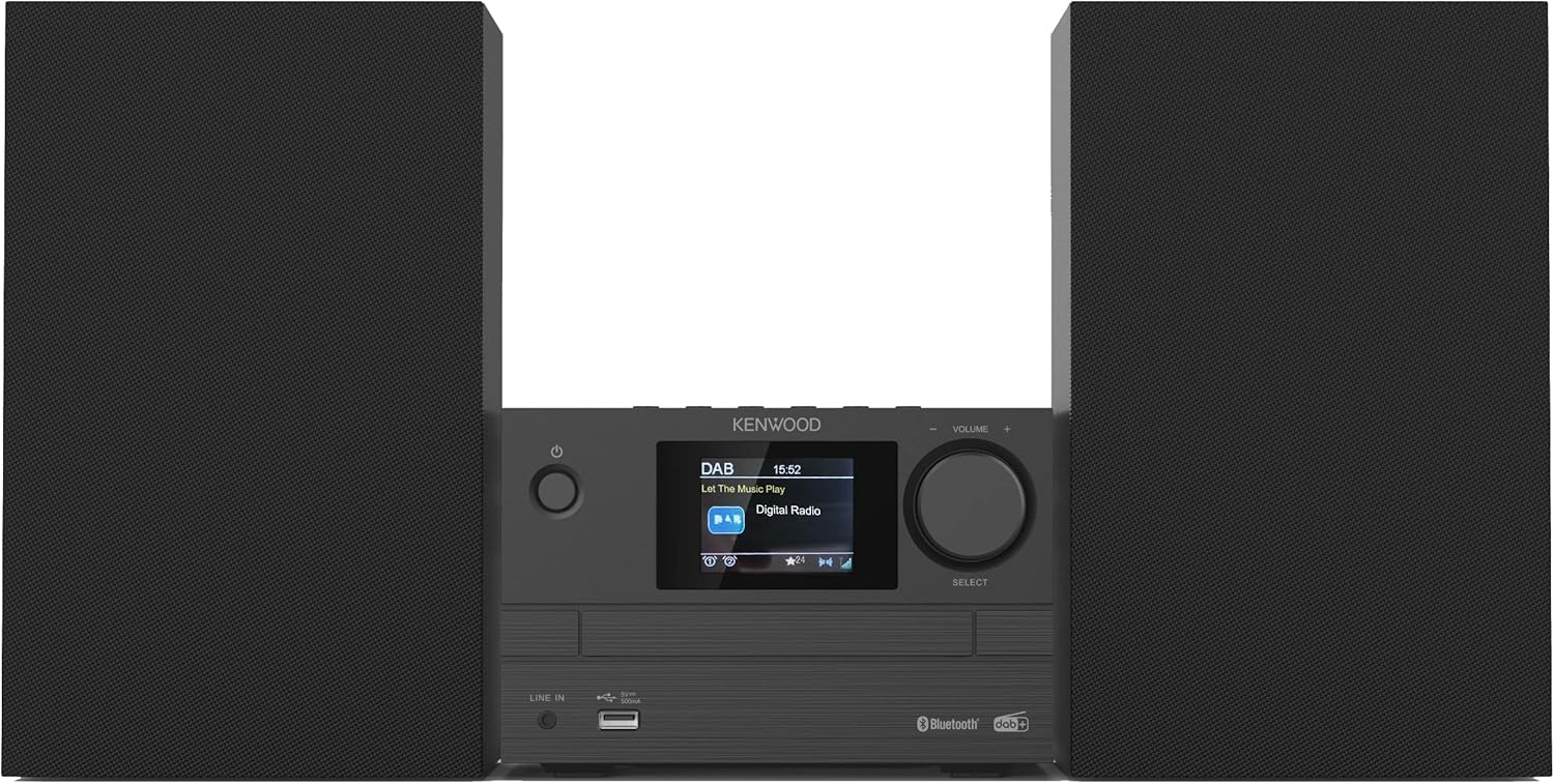 KENWOOD, M-525DAB Micro HiFi Stereo System with Radio Receiver DAB+, FM, CD Player and USB Socket, Bluetooth for Audio-Streaming V5.0 (A2DP), 2.4 Inch Colour Display, Black